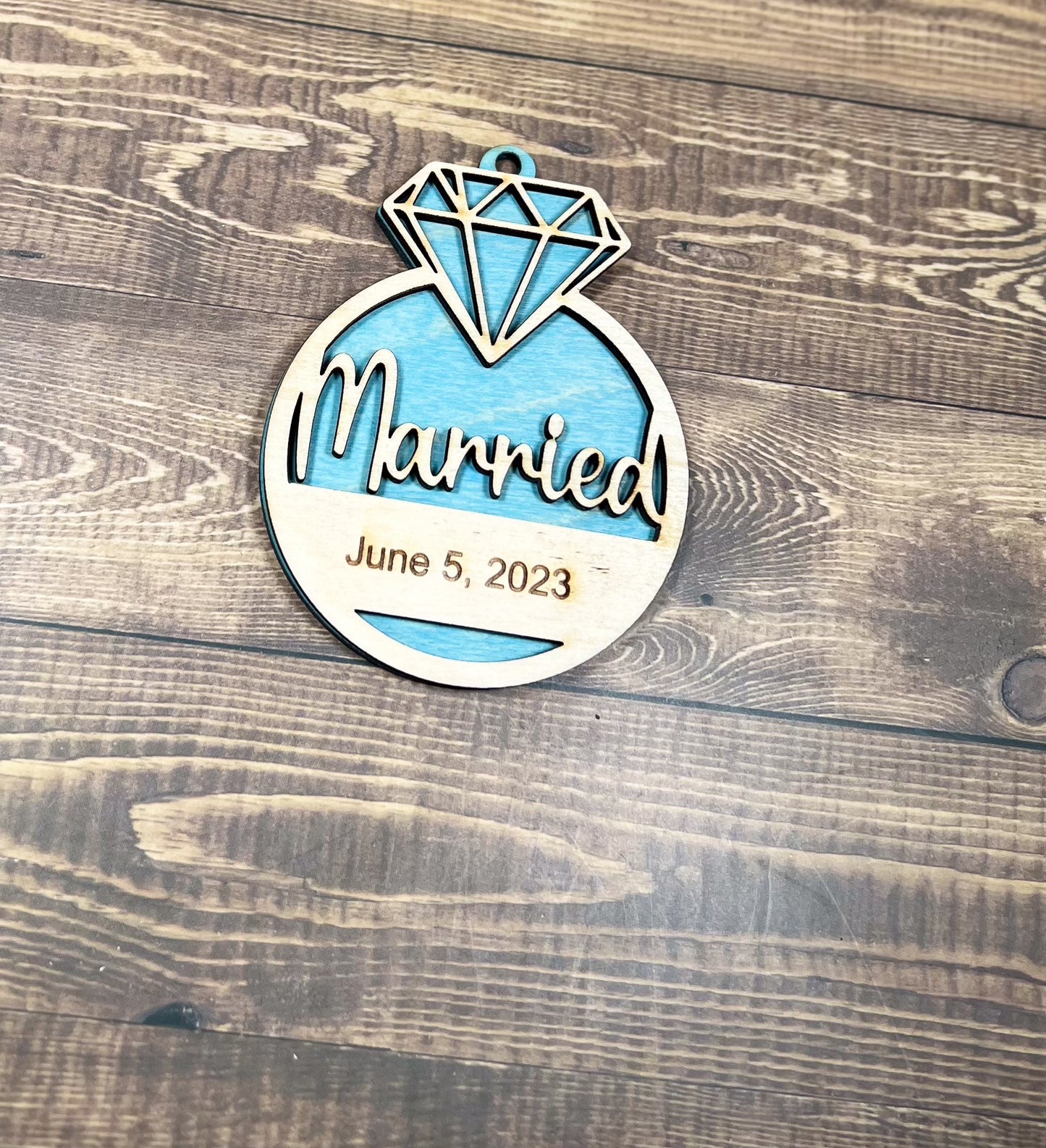 Personalized 3.5 Diamond-Topped Christmas Ornament - Choose from Married, Mrs, Future Mrs, or Engaged