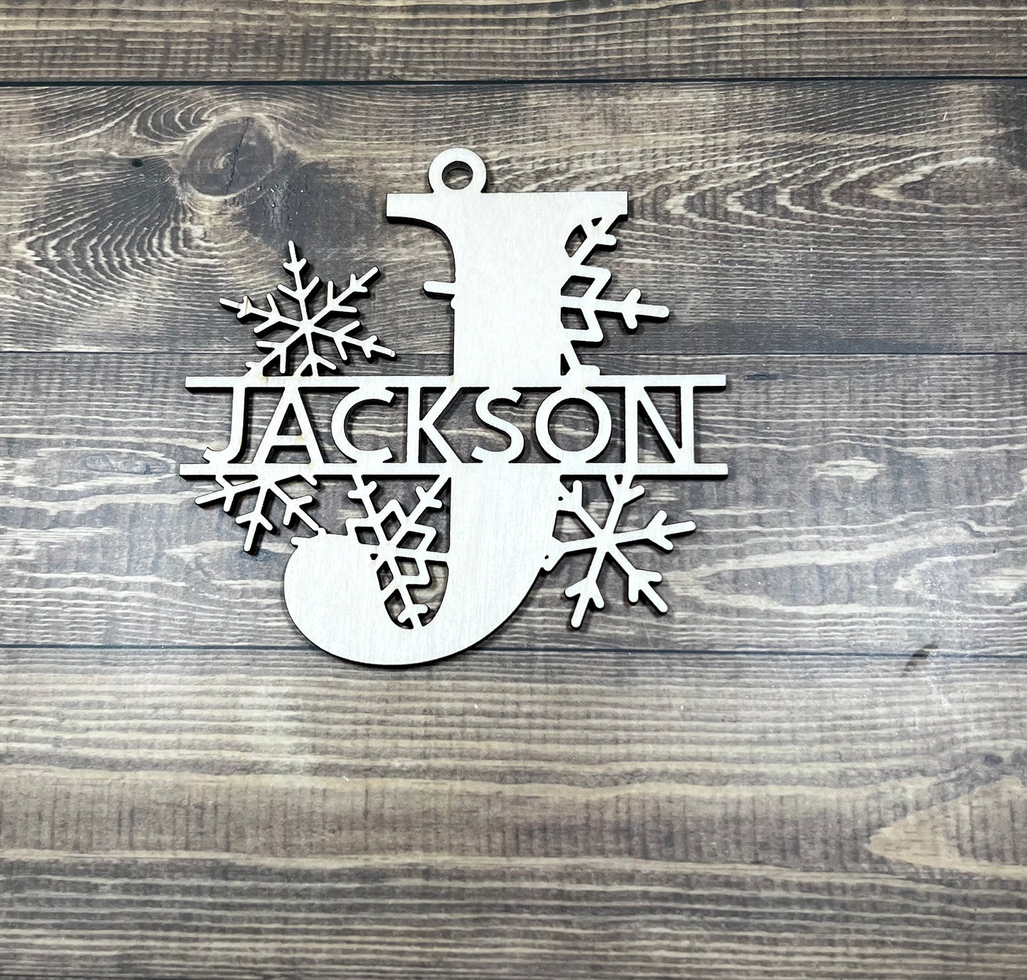 Personalized Split Monogram Ornament with Snowflakes or Swirls - Personalized Holiday Gift