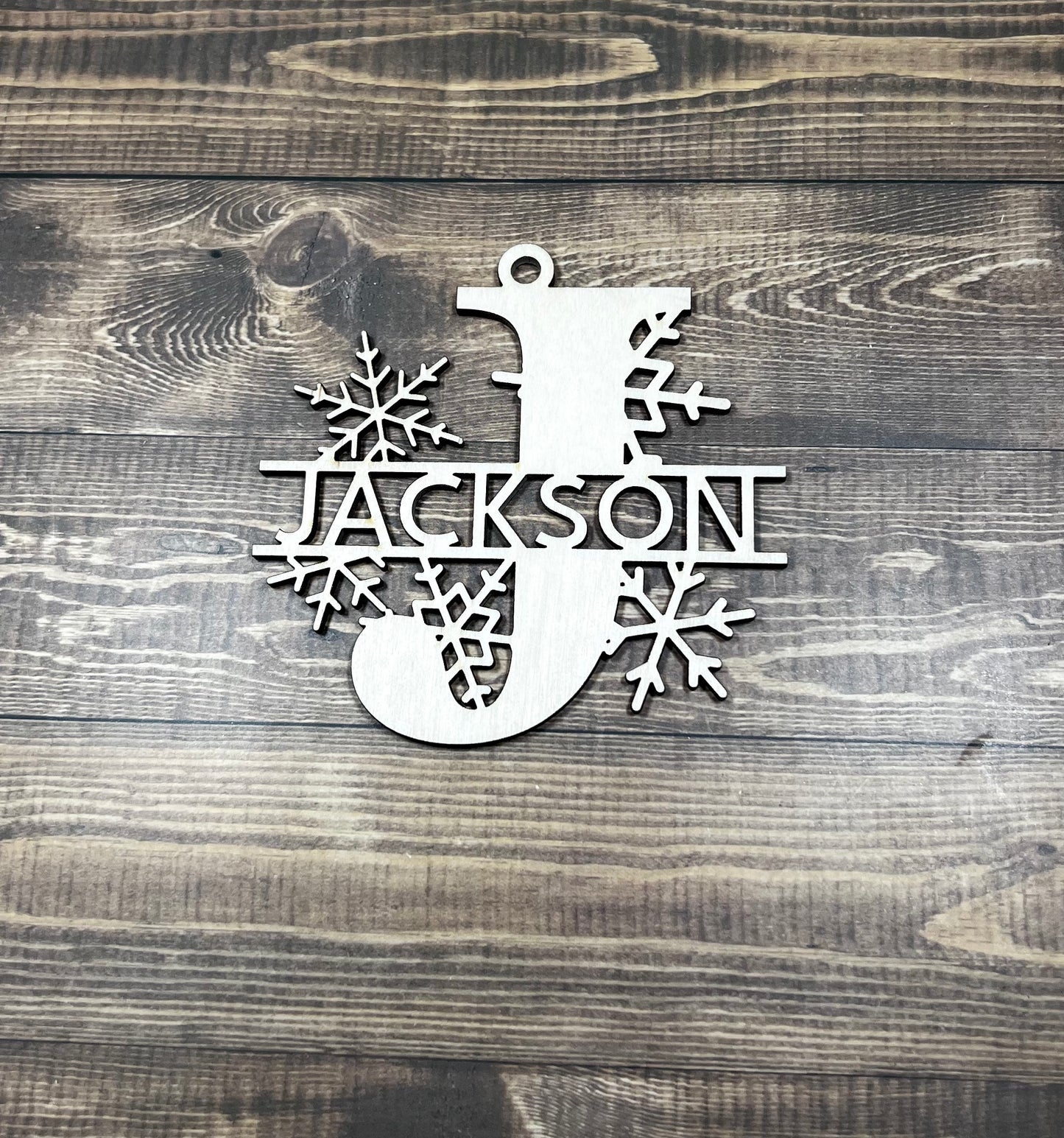 Personalized Split Monogram Ornament with Snowflakes or Swirls - Personalized Holiday Gift
