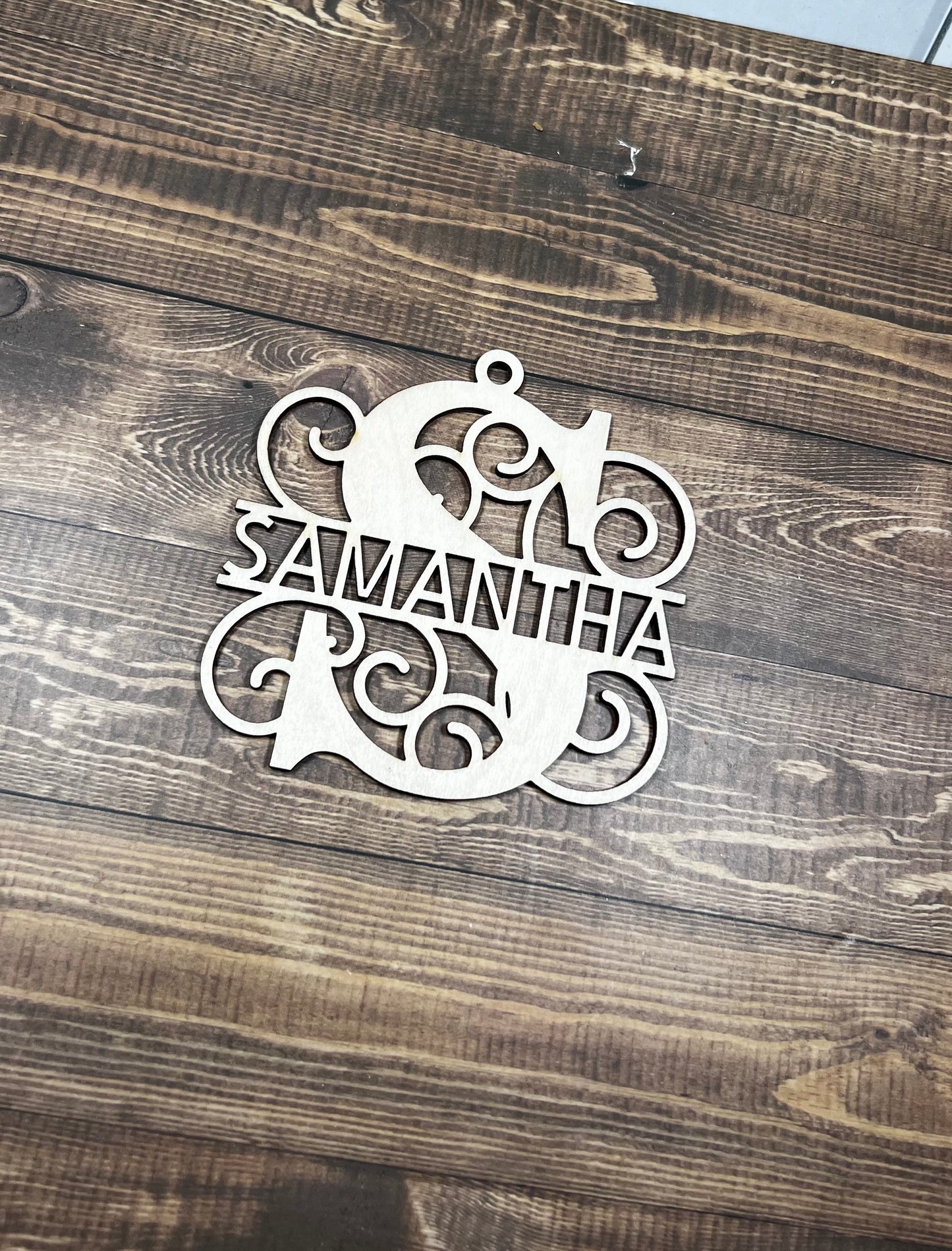 Personalized Split Monogram Ornament with Snowflakes or Swirls - Personalized Holiday Gift