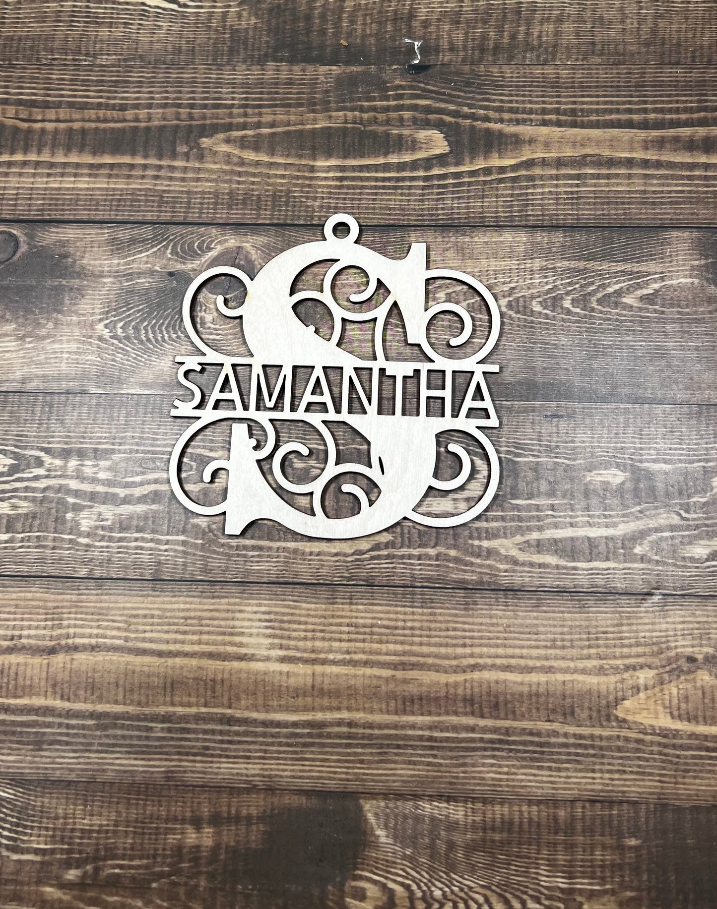 Personalized Split Monogram Ornament with Snowflakes or Swirls - Personalized Holiday Gift