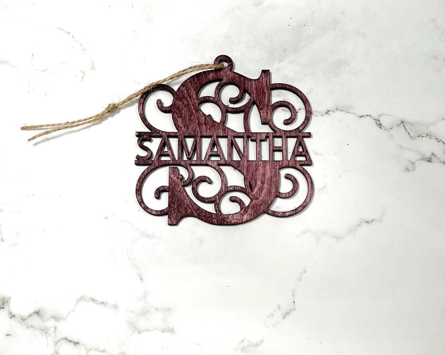 Personalized Split Monogram Ornament with Snowflakes or Swirls - Personalized Holiday Gift