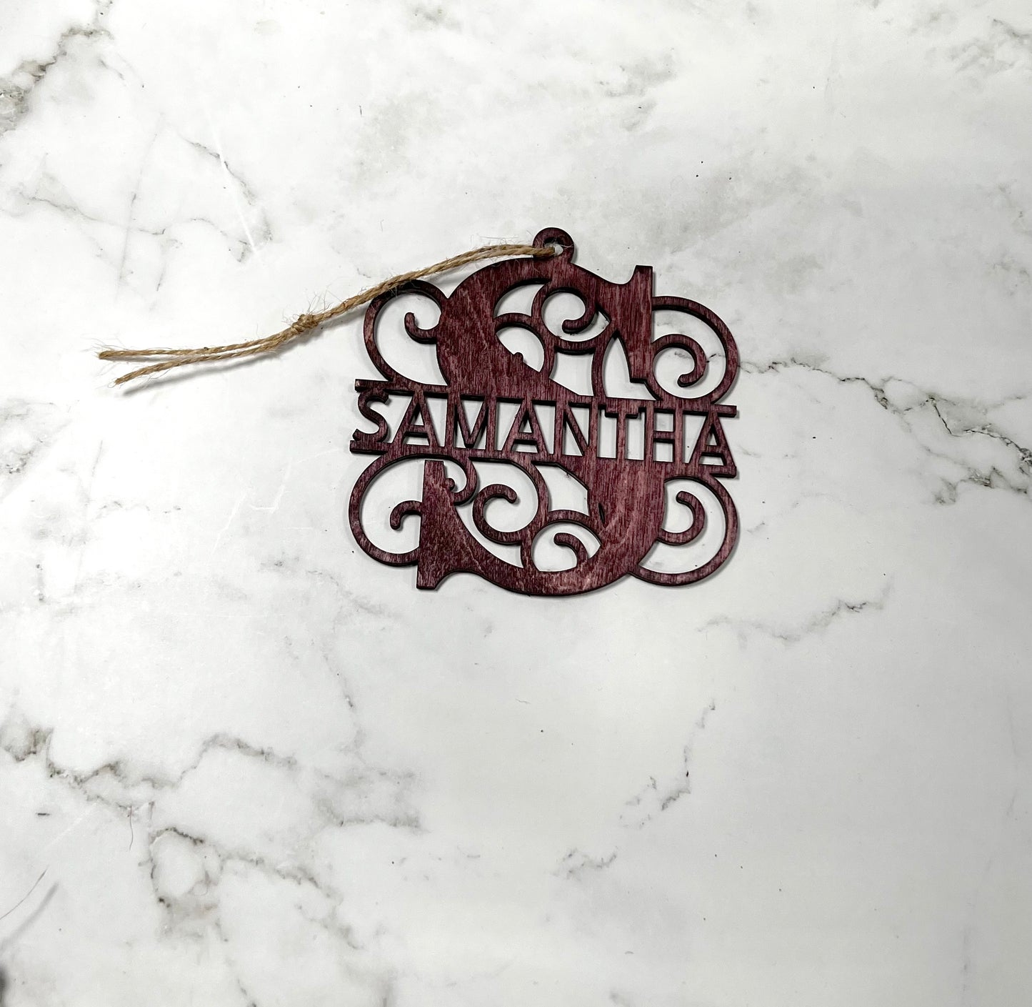 Personalized Split Monogram Ornament with Snowflakes or Swirls - Personalized Holiday Gift