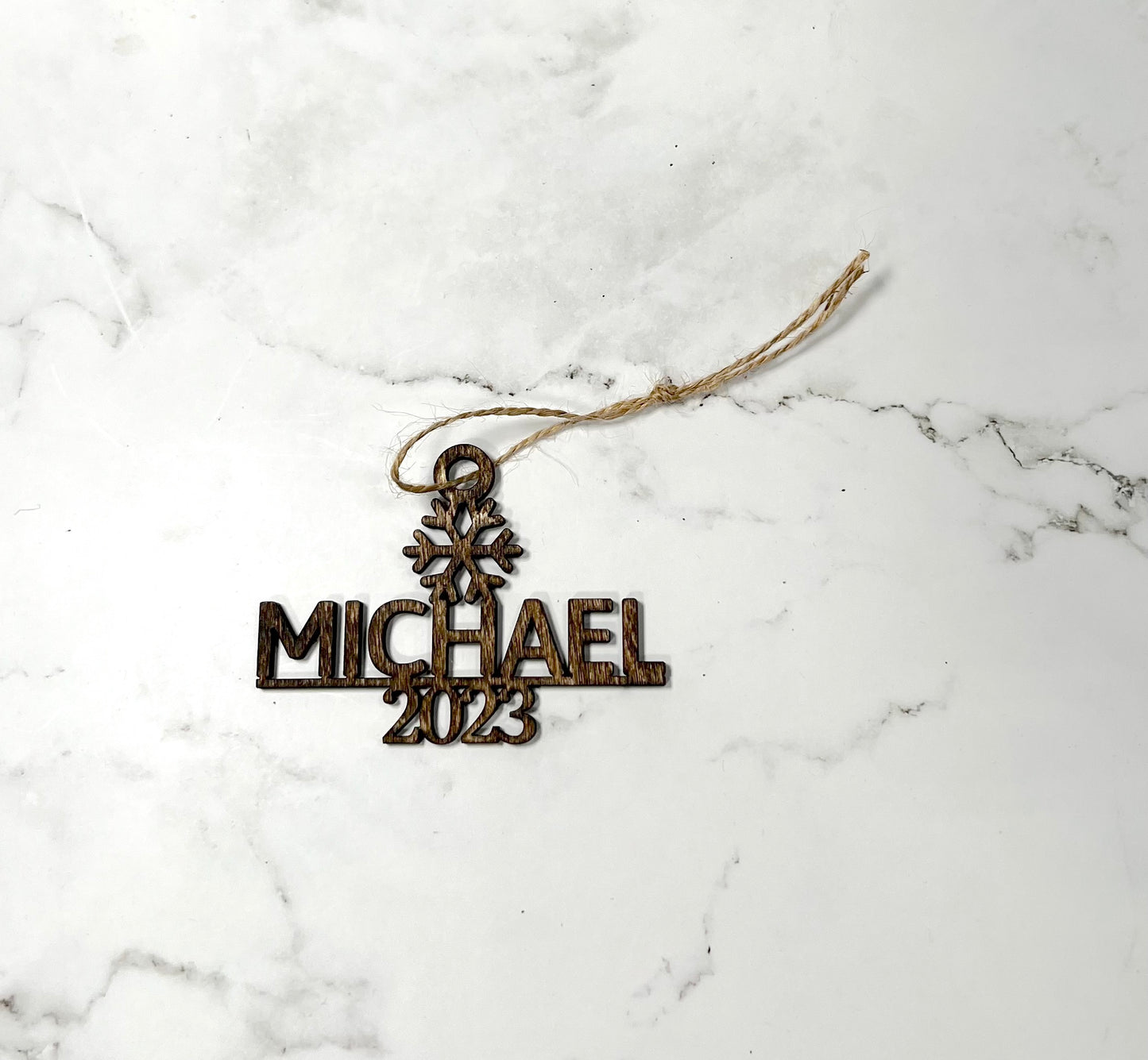 Personalized Family Name Christmas Ornament with Tree Design and Multiple Topper Options - Star, Angel, Snowflake or Pet Paw