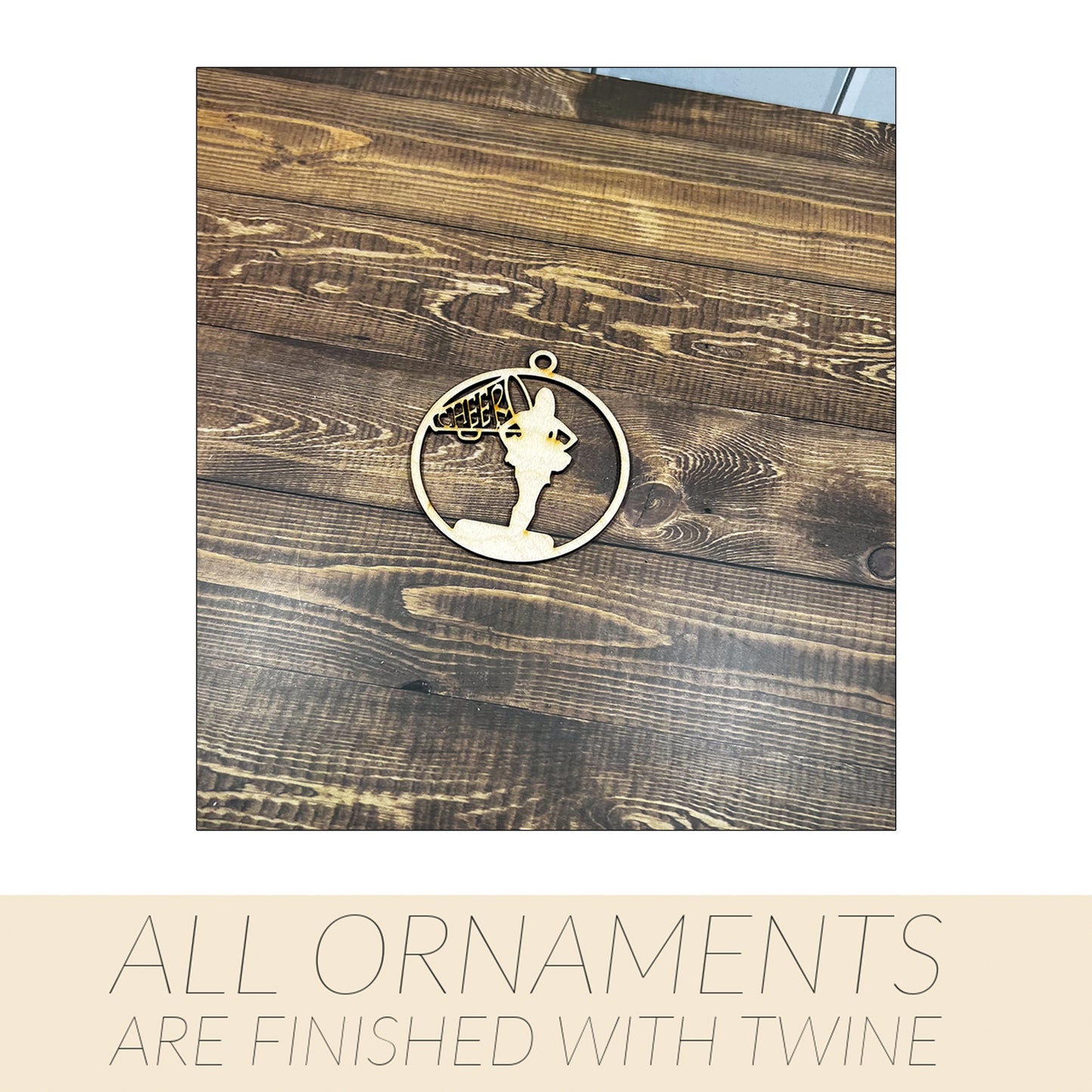 Cheer Wooden Sports Ornament, Sports Ornament, Engraved Ornament, Laser Engraved Wood Ornament