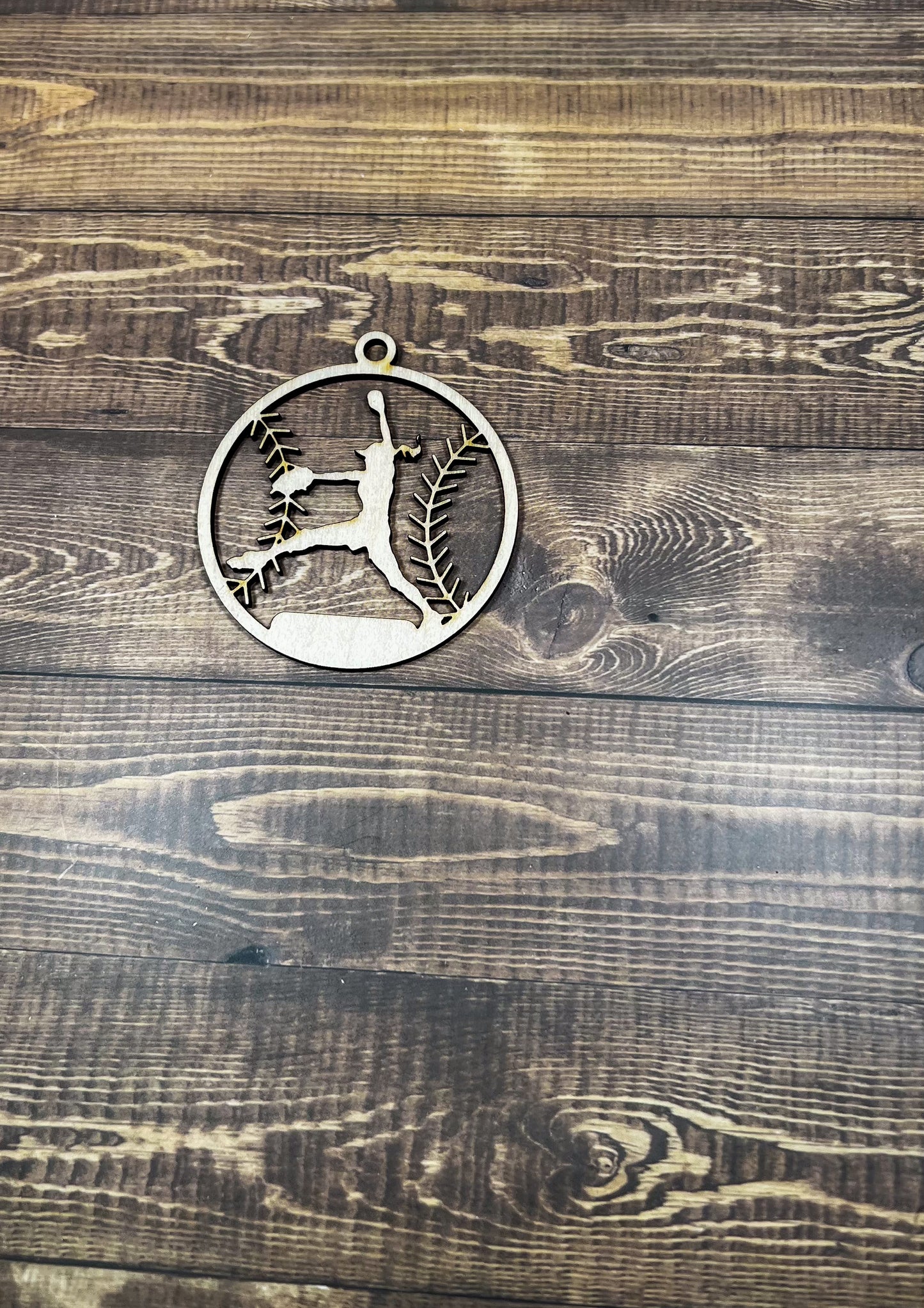 Softball Ornament, Wooden Sports Ornament, Sports Ornament, Engraved Ornament, Laser Engraved Wood Ornament