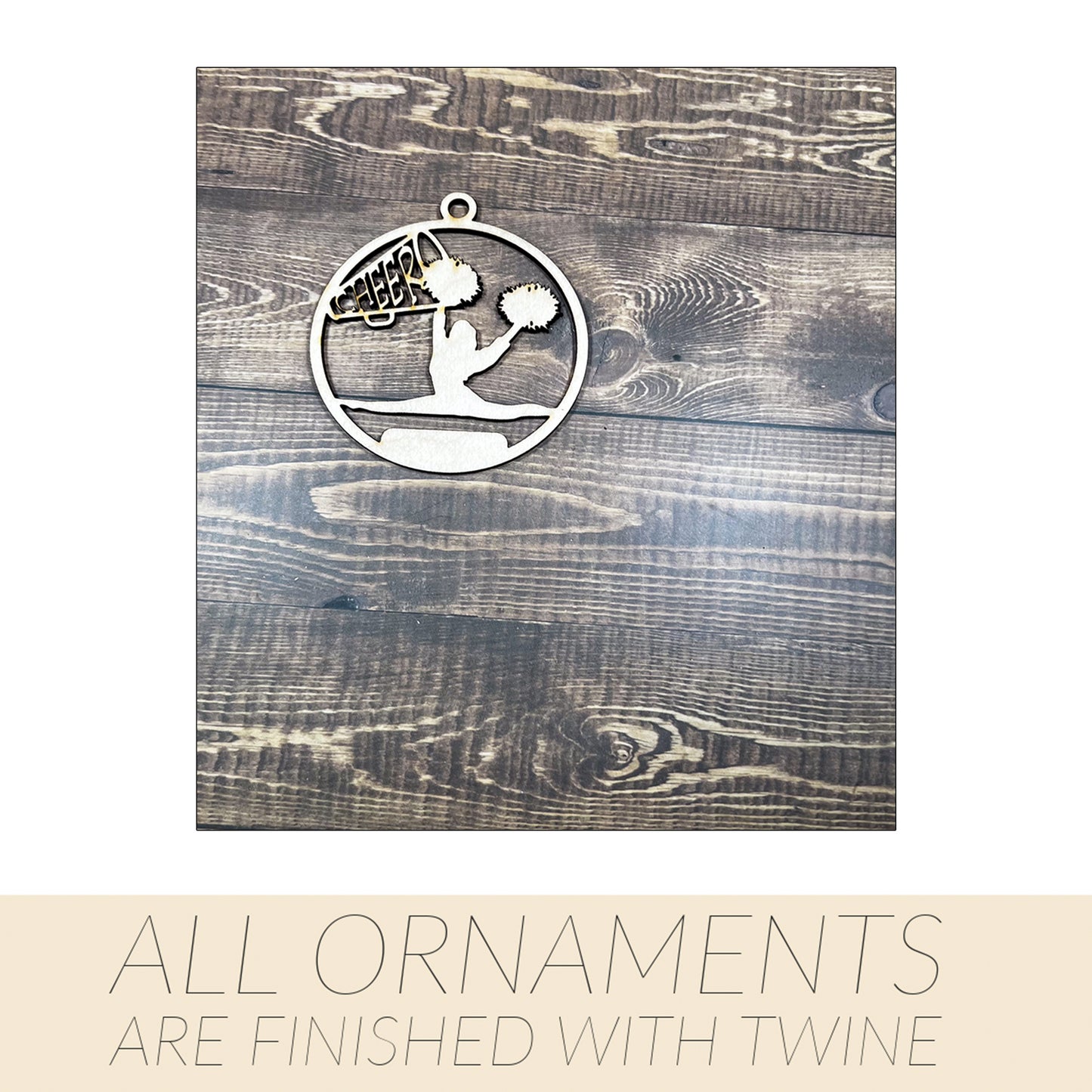 Cheer Wooden Sports Ornament, Sports Ornament, Engraved Ornament, Laser Engraved Wood Ornament