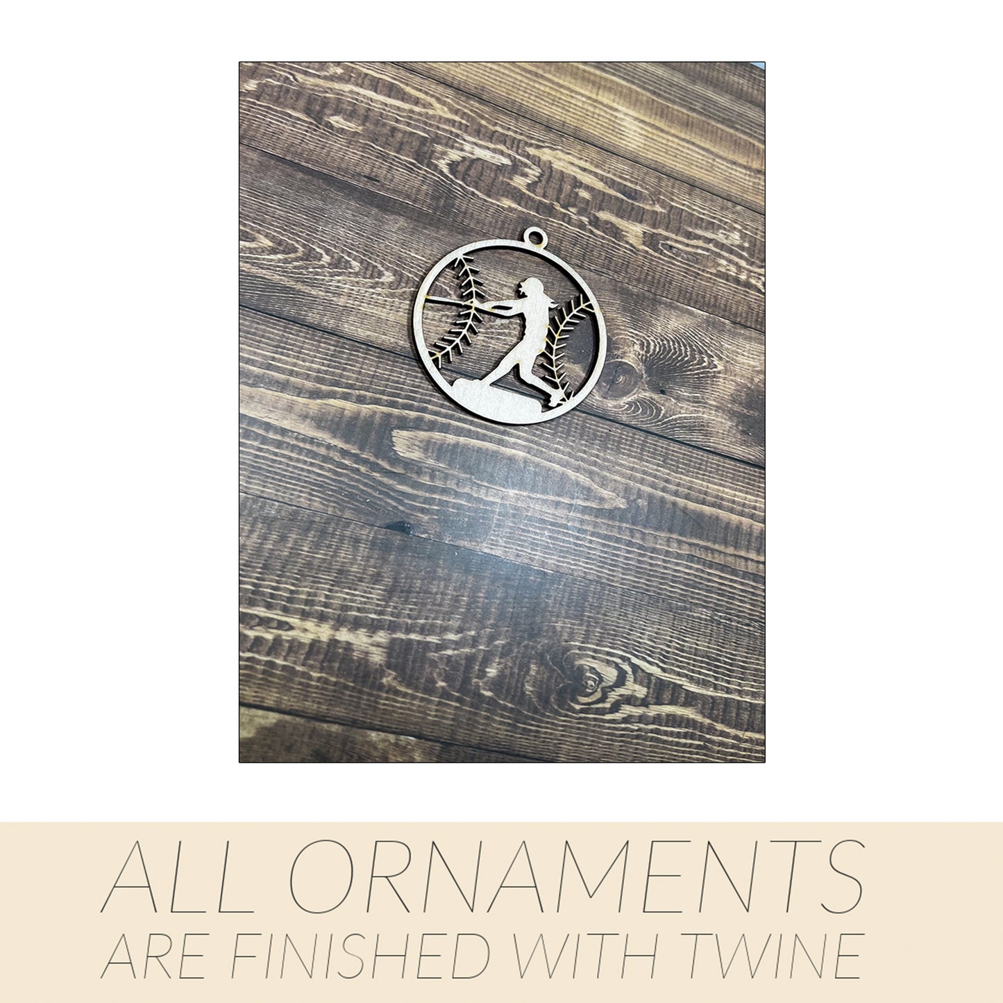 Softball Ornament, Wooden Sports Ornament, Sports Ornament, Engraved Ornament, Laser Engraved Wood Ornament