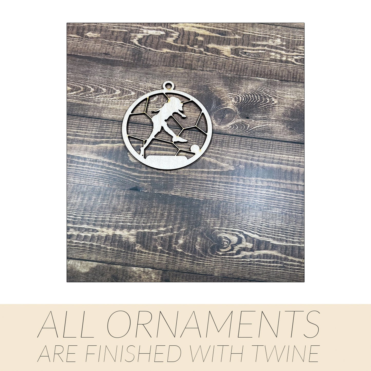 Soccer Wooden Sports Ornament, Sports Ornament, Engraved Ornament, Laser Engraved Wood Ornament