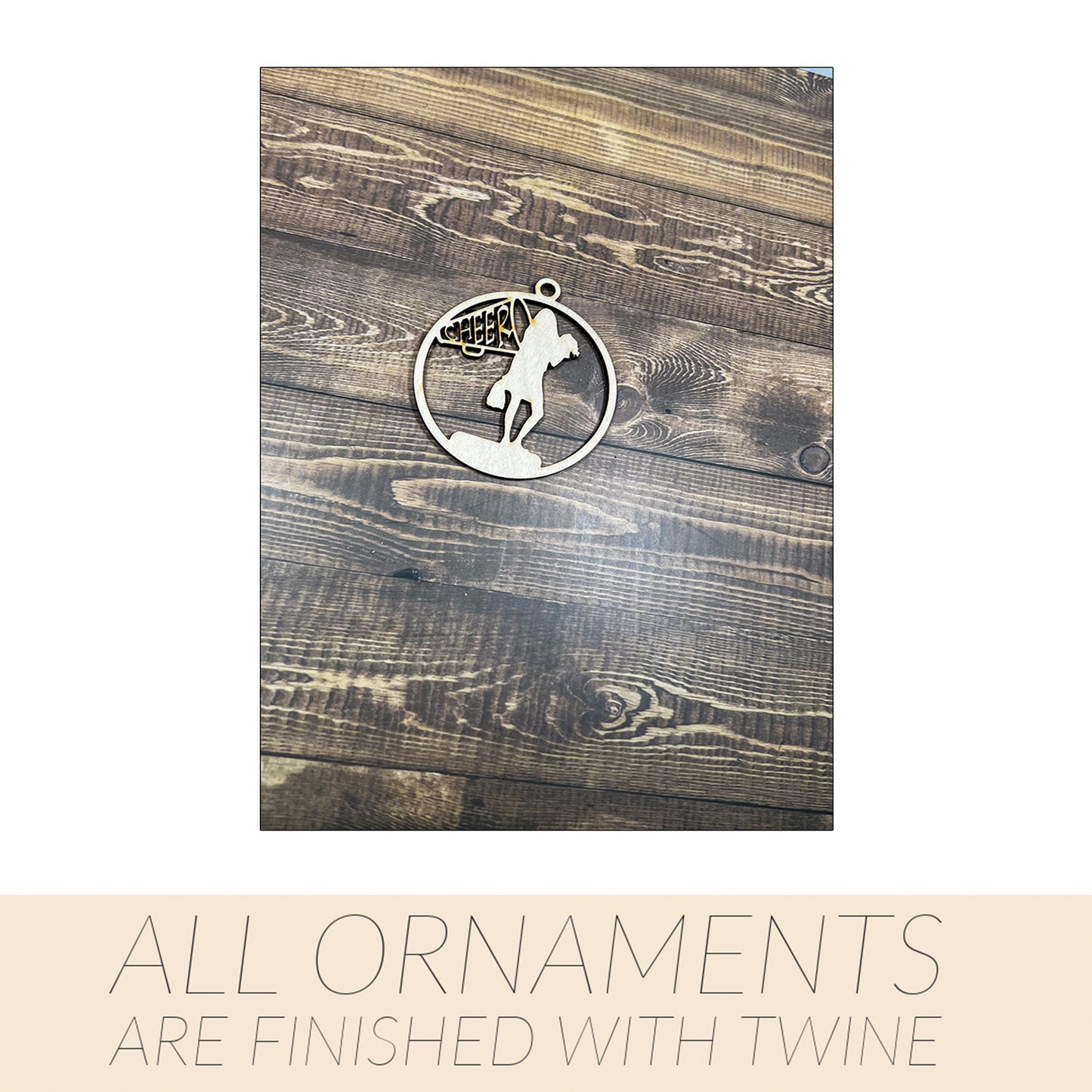 Cheer Ornament, Wooden Sports Ornament, Sports Ornament, Engraved Ornament, Laser Engraved Wood Ornament