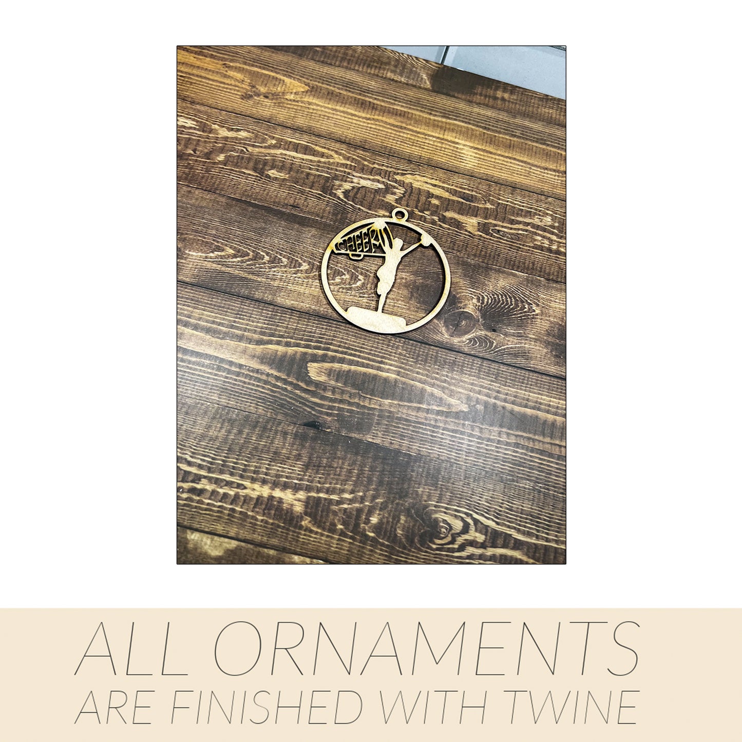 Cheer Ornament, Wooden Sports Ornament, Sports Ornament, Engraved Ornament, Laser Engraved Wood Ornament