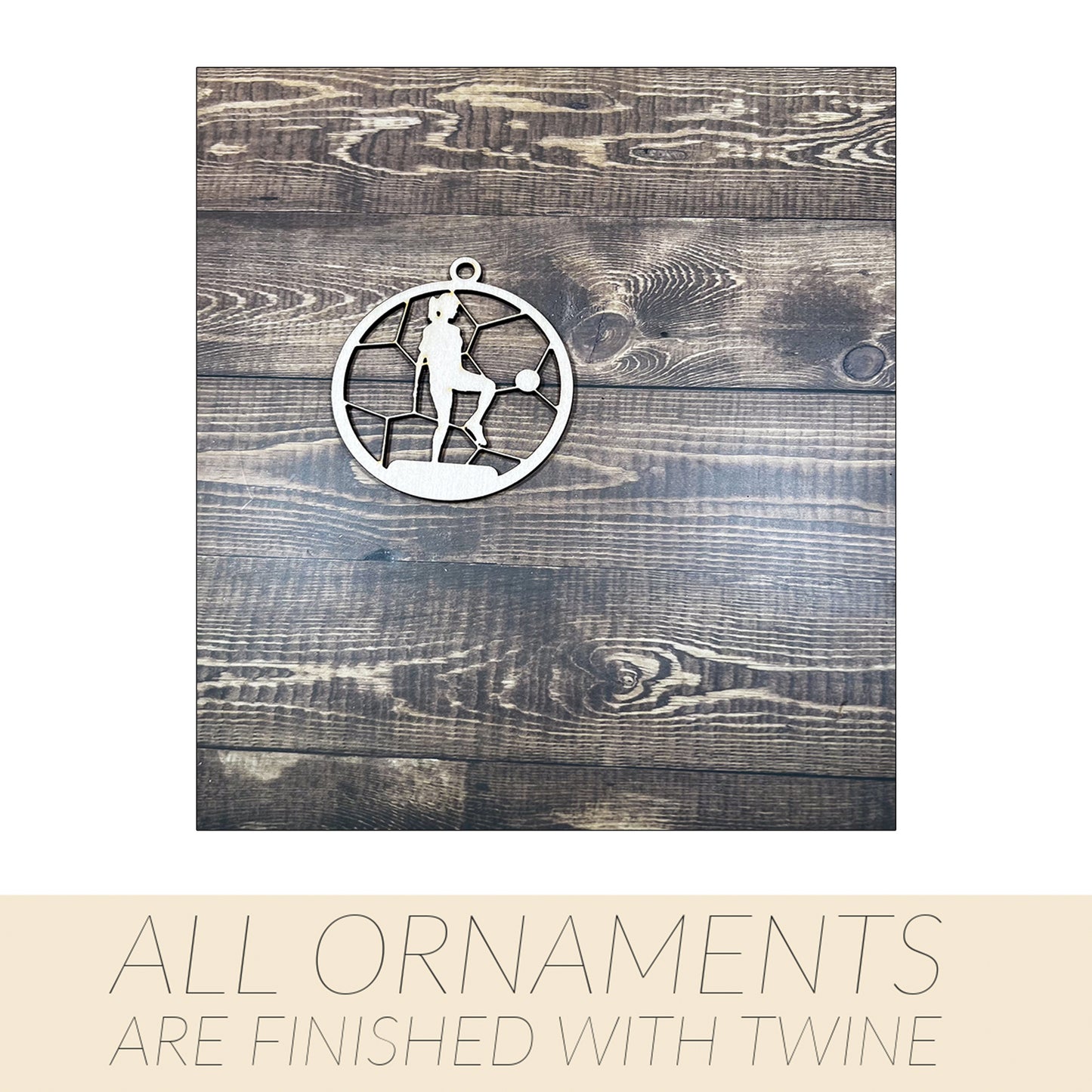 Soccer Wooden Sports Ornament, Sports Ornament, Engraved Ornament, Laser Engraved Wood Ornament