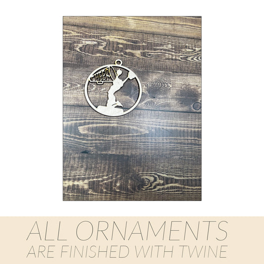 Cheer Ornament, Wooden Sports Ornament, Sports Ornament, Engraved Ornament, Laser Engraved Wood Ornament