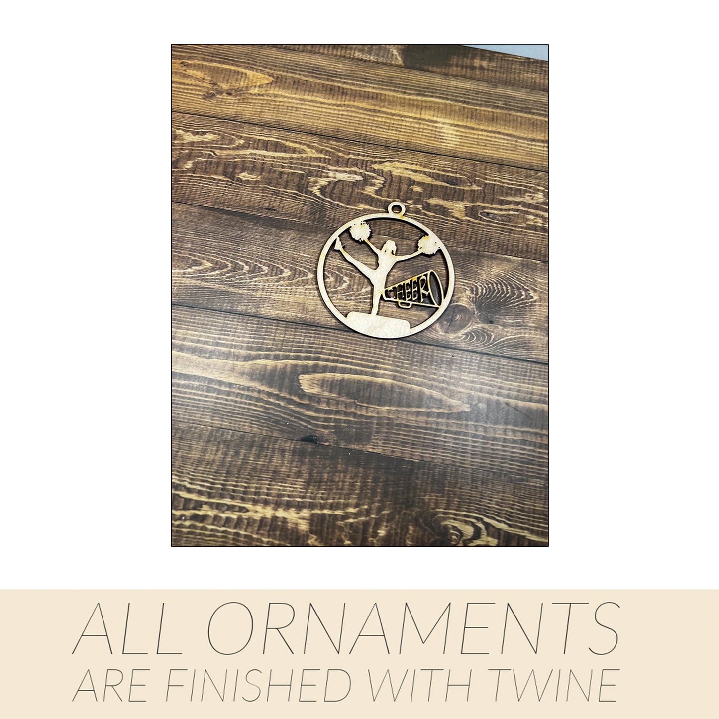 Cheerleading Ornament, Wooden Sports Ornament, Sports Ornament, Engraved Ornament, Laser Engraved Wood Ornament
