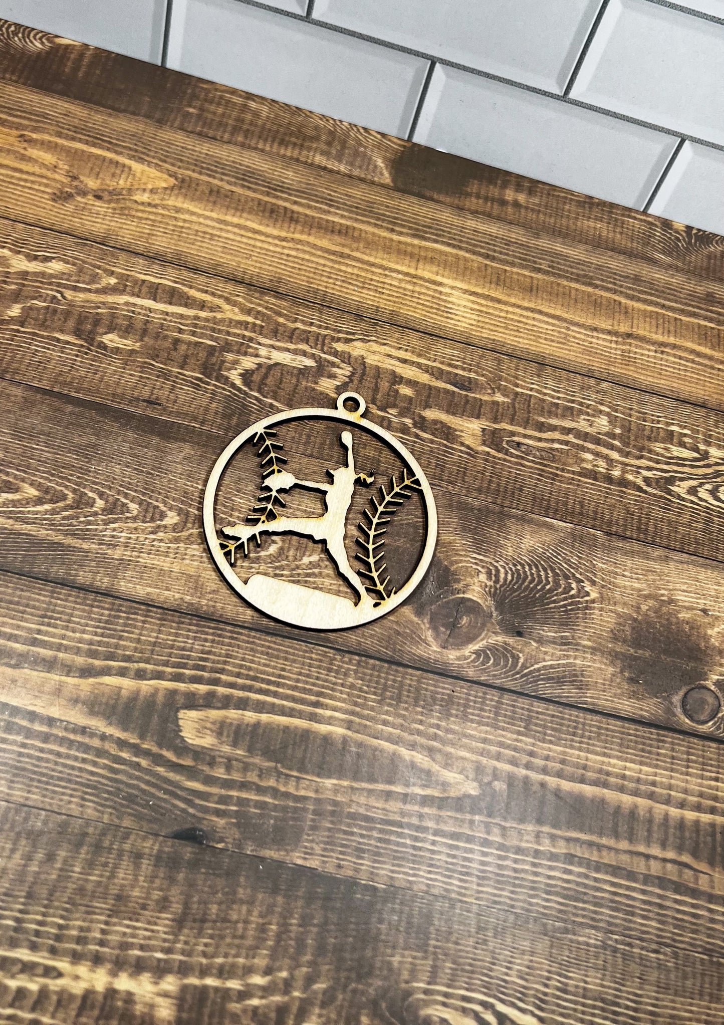 Softball Ornament, Wooden Sports Ornament, Sports Ornament, Engraved Ornament, Laser Engraved Wood Ornament