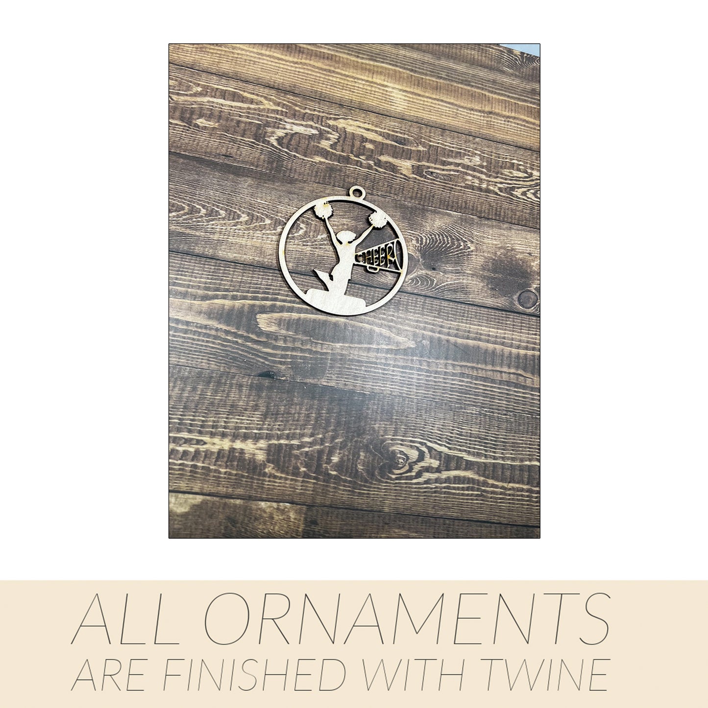 Cheerleading Ornament, Wooden Sports Ornament, Sports Ornament, Engraved Ornament, Laser Engraved Wood Ornament