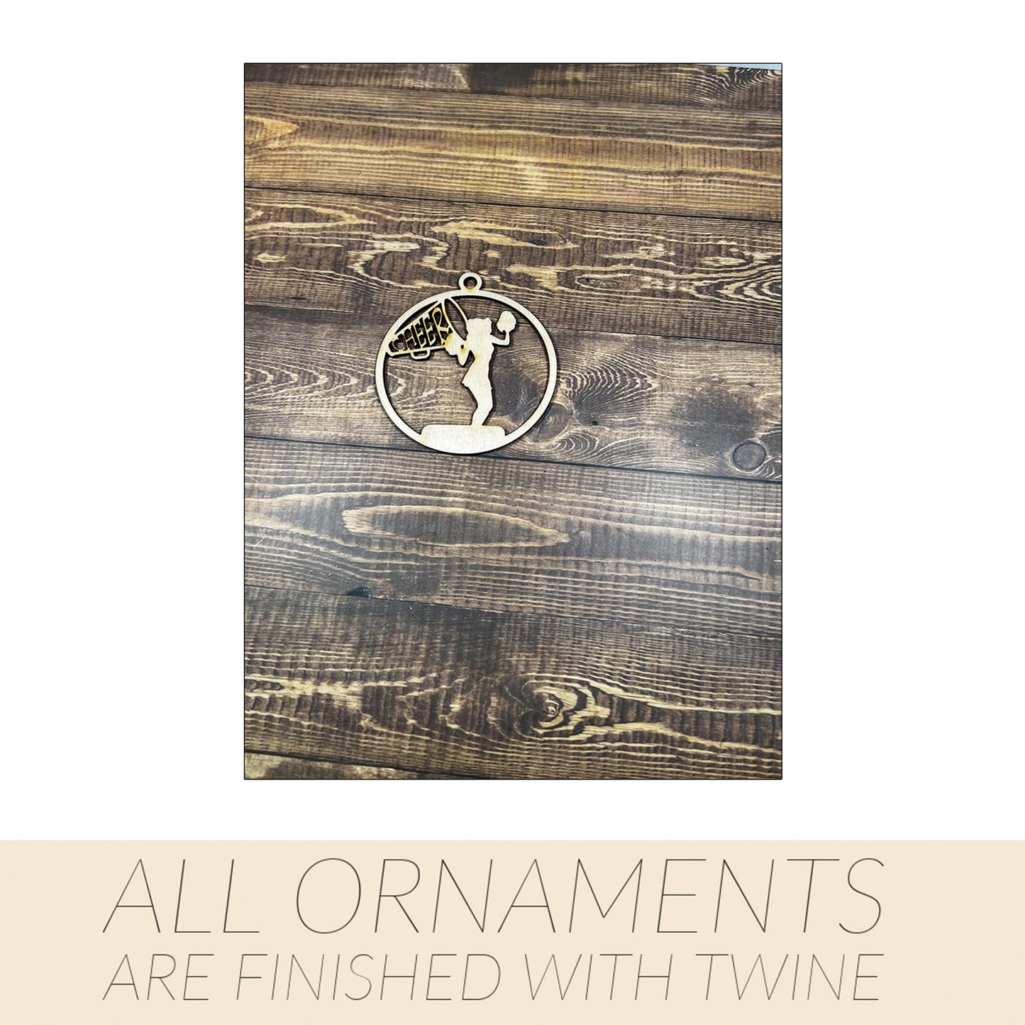 Cheerleading Ornament, Wooden Sports Ornament, Sports Ornament, Engraved Ornament, Laser Engraved Wood Ornament