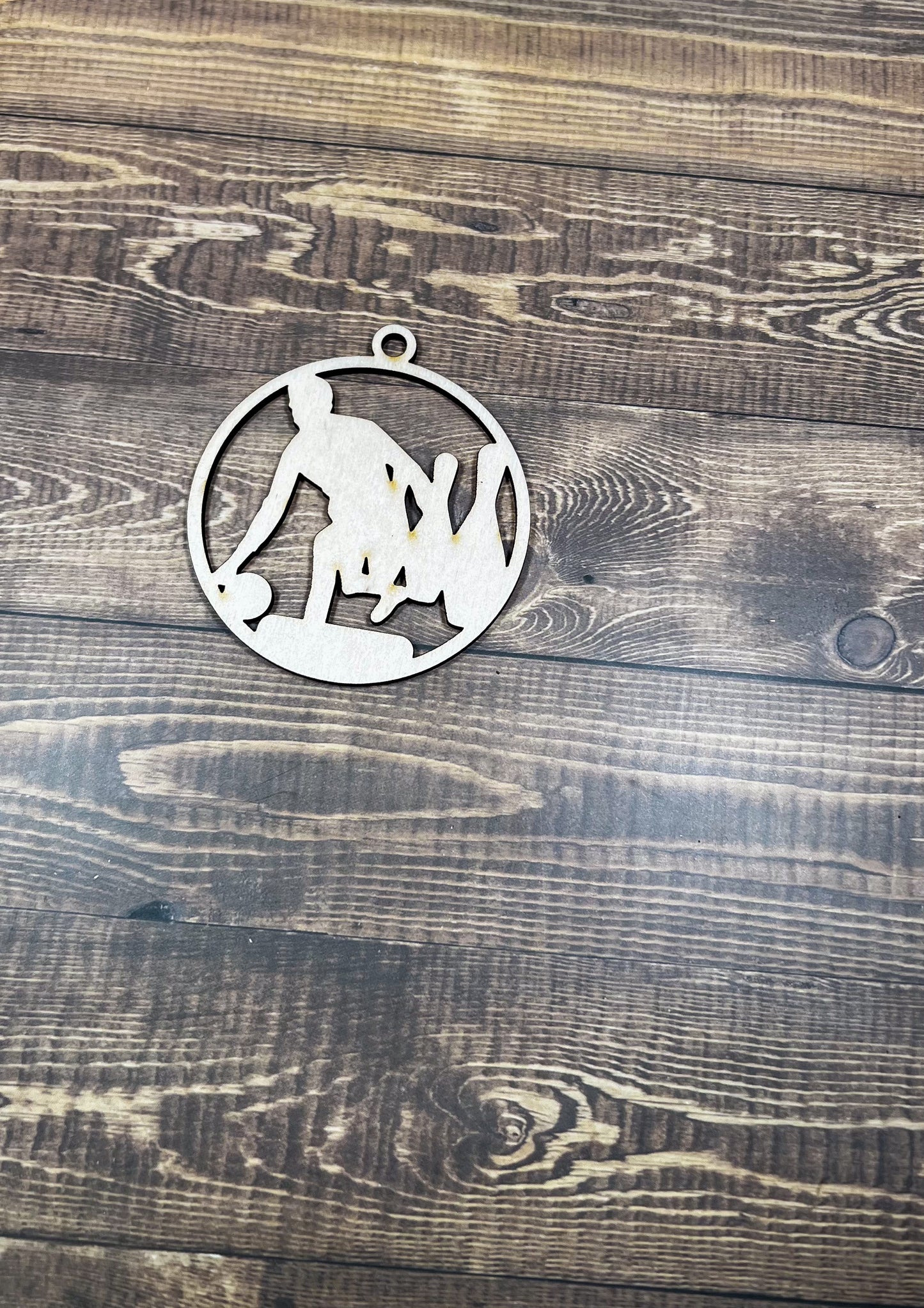 Bowling Wooden Sports Ornament, Sports Ornament, Engraved Ornament, Laser Engraved Wood Ornament