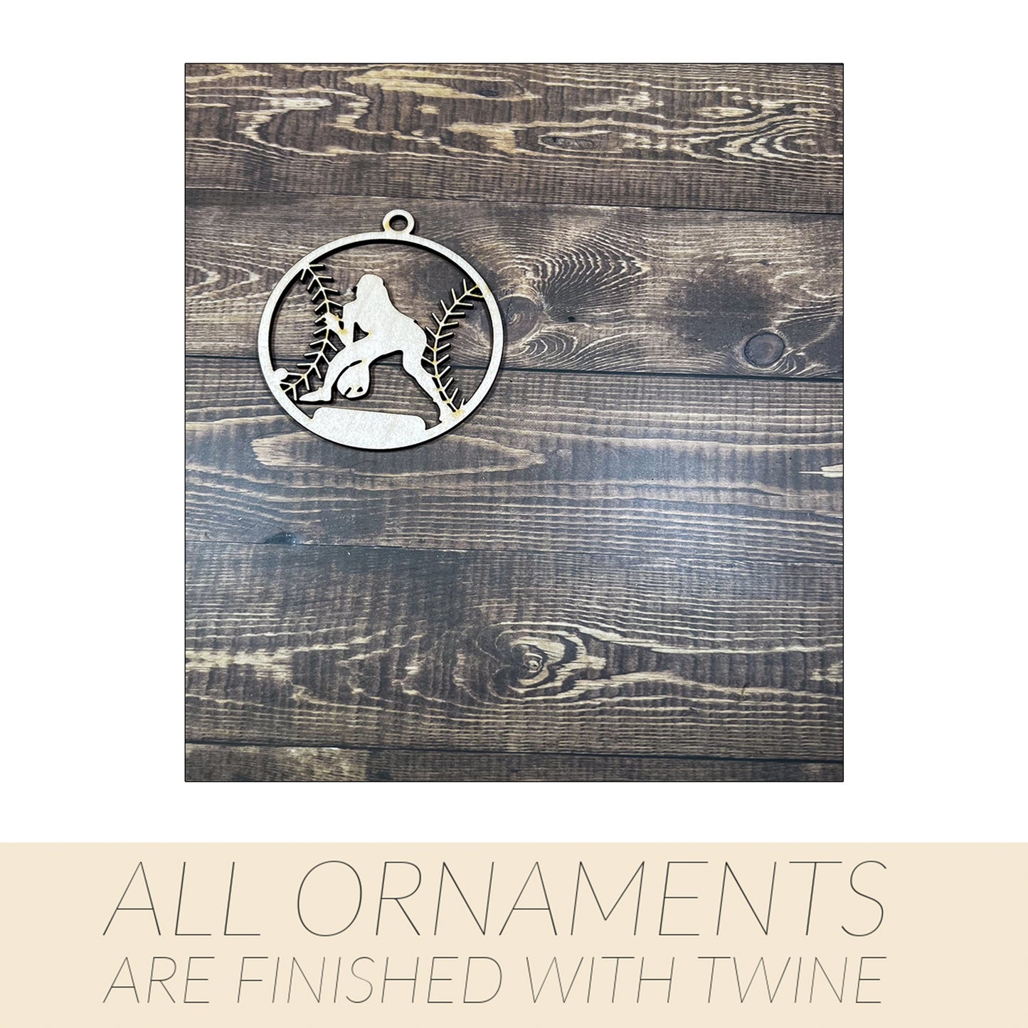 Softball Ornament, Wooden Sports Ornament, Sports Ornament, Engraved Ornament, Laser Engraved Wood Ornament