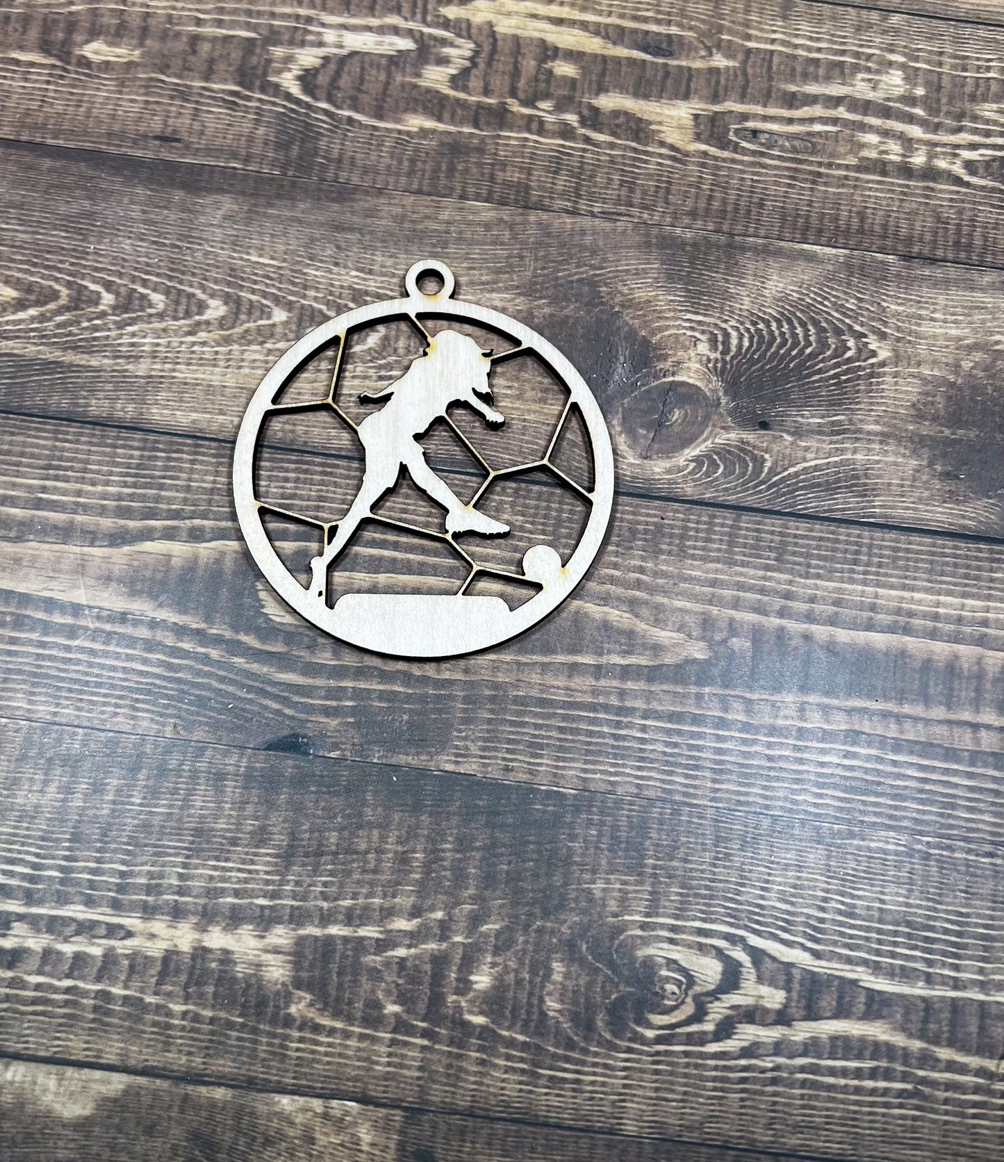 Soccer Wooden Sports Ornament, Sports Ornament, Engraved Ornament, Laser Engraved Wood Ornament