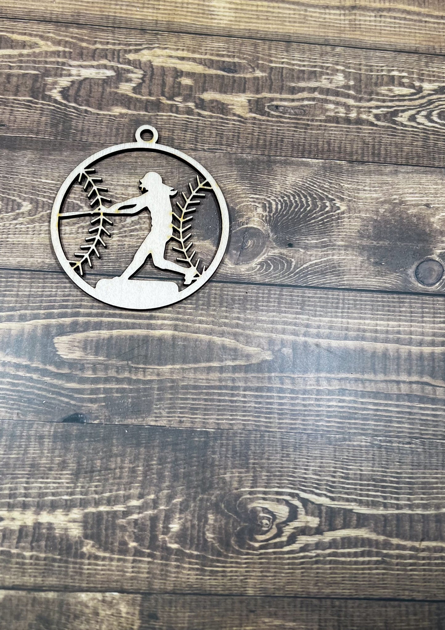 Softball Ornament, Wooden Sports Ornament, Sports Ornament, Engraved Ornament, Laser Engraved Wood Ornament