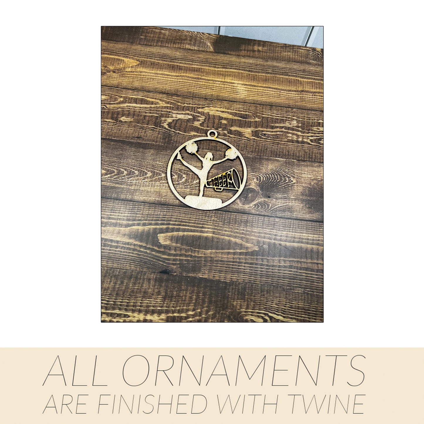 Cheerleading Ornament, Wooden Sports Ornament, Sports Ornament, Engraved Ornament, Laser Engraved Wood Ornament