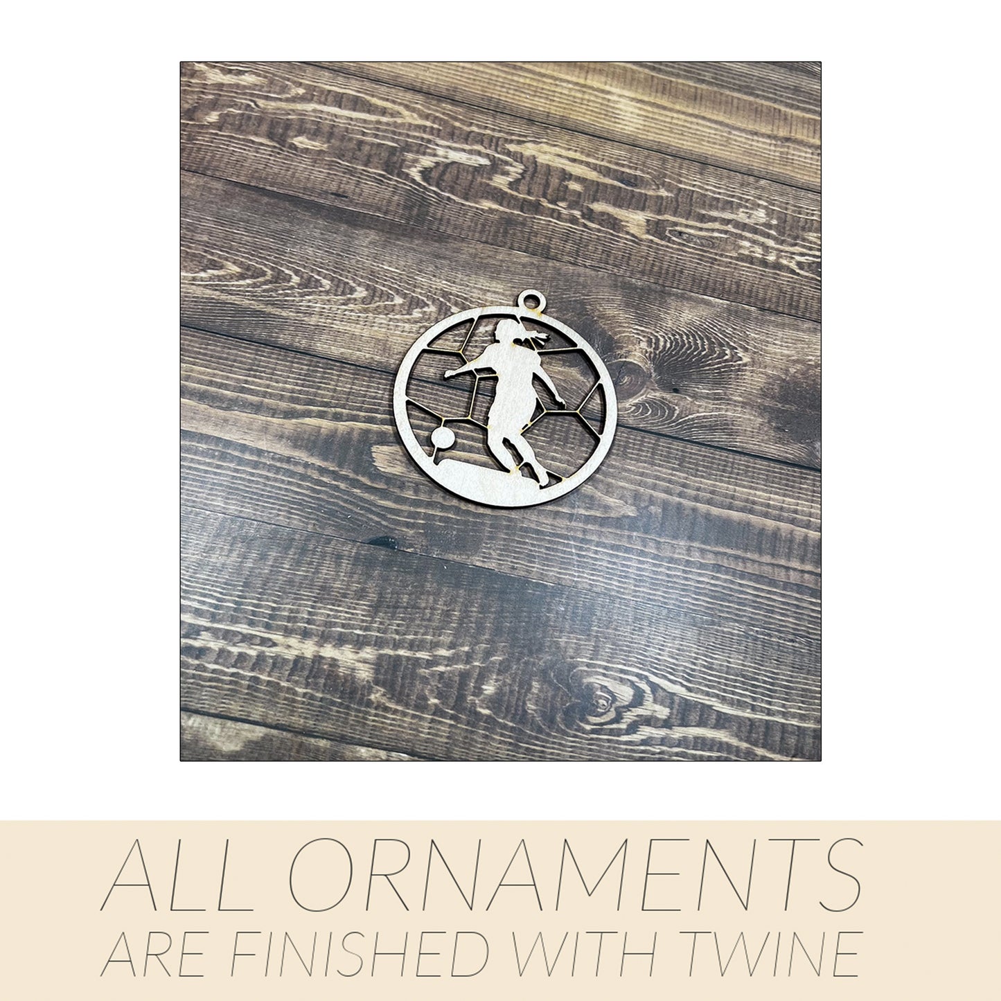 Soccer Wooden Sports Ornament, Sports Ornament, Engraved Ornament, Laser Engraved Wood Ornament
