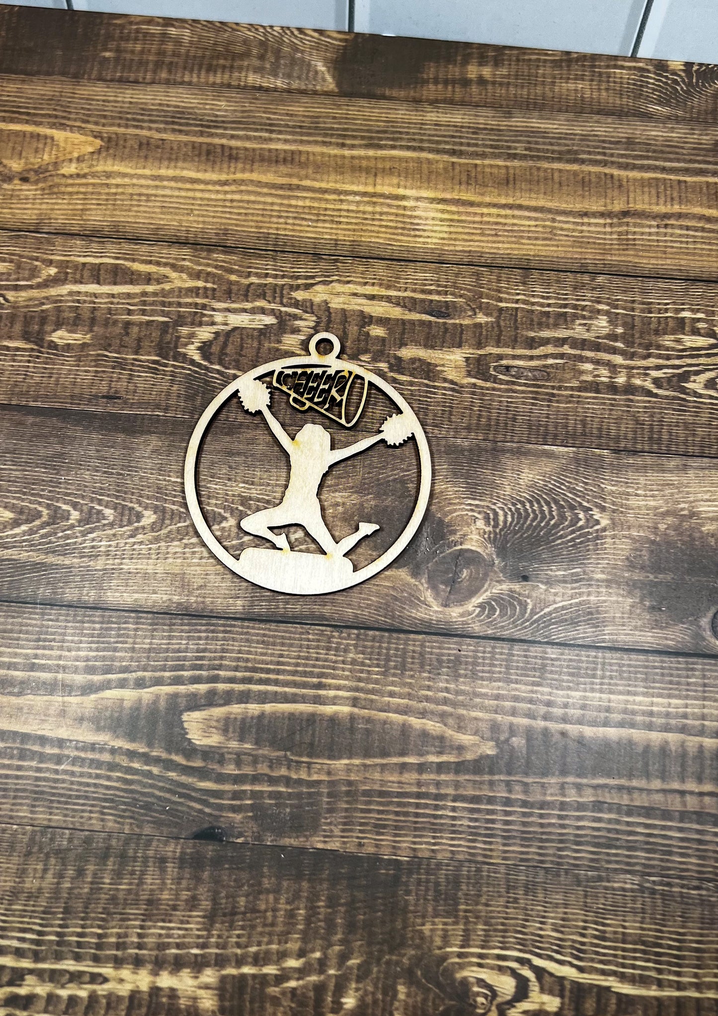 Cheer Wooden Sports Ornament, Sports Ornament, Engraved Ornament, Laser Engraved Wood Ornament