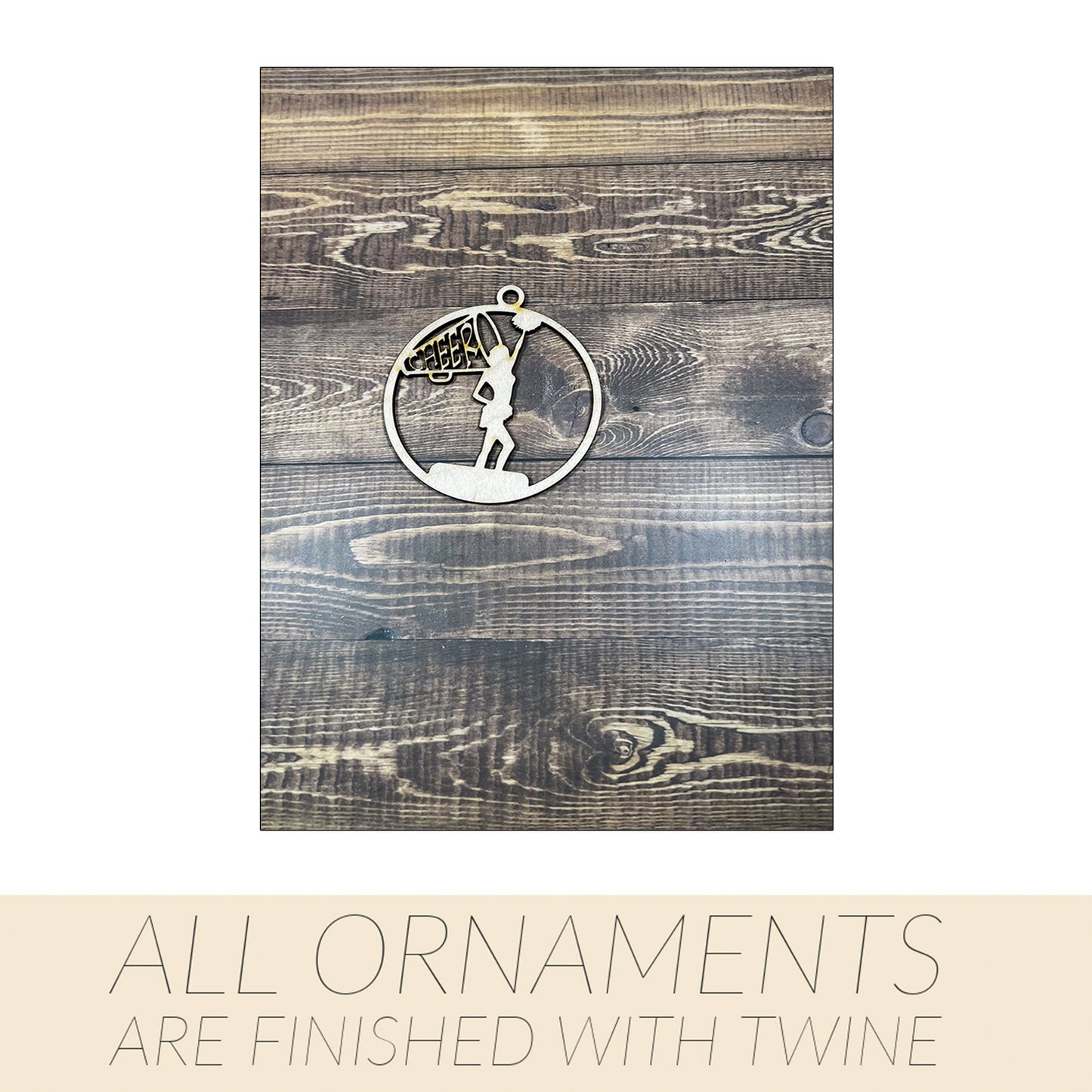 Cheer Wooden Sports Ornament, Sports Ornament, Engraved Ornament, Laser Engraved Wood Ornament