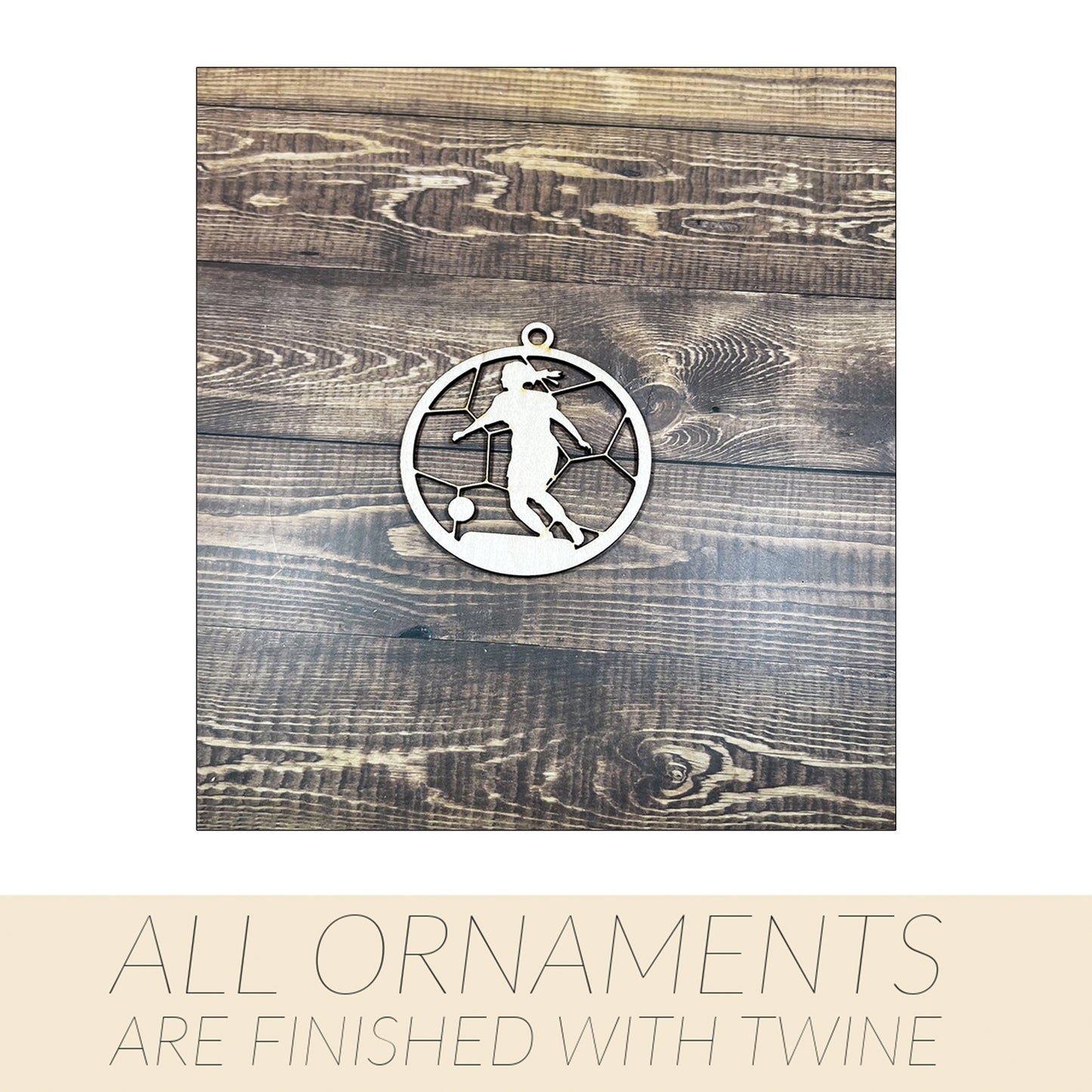 Soccer Wooden Sports Ornament, Sports Ornament, Engraved Ornament, Laser Engraved Wood Ornament