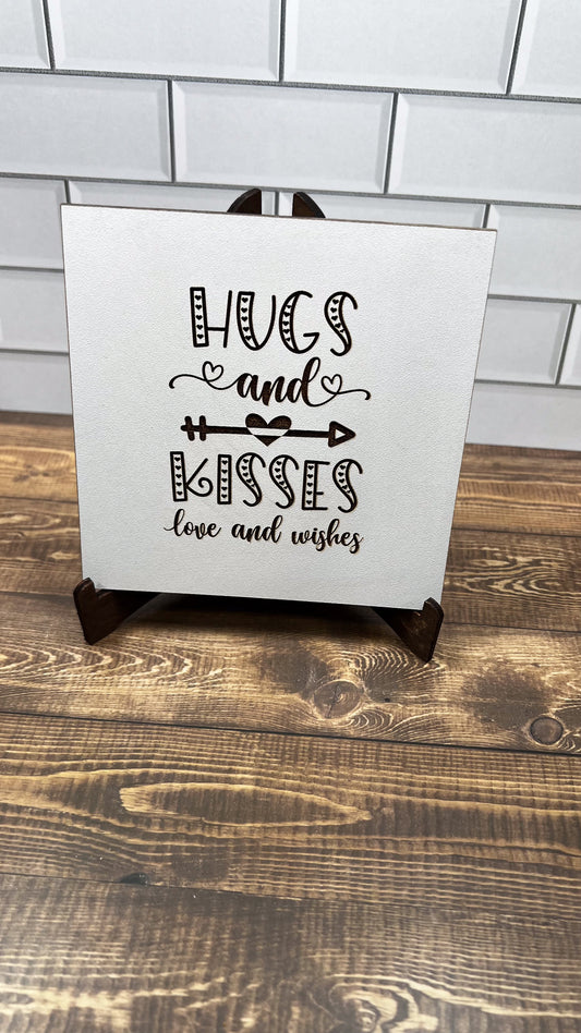 HUGS AND KISSES  "5x5 " sign, Scrabble Tile, Wall Art