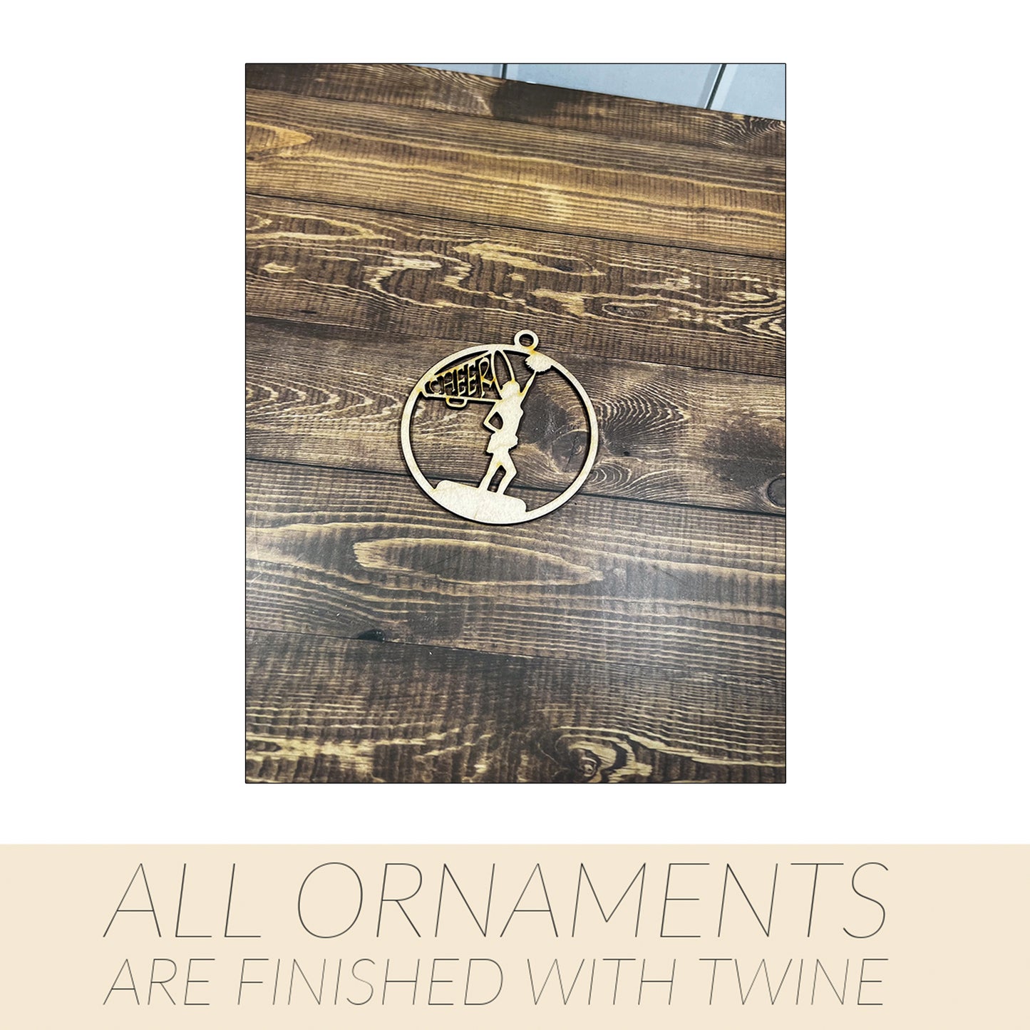 Cheer Wooden Sports Ornament, Sports Ornament, Engraved Ornament, Laser Engraved Wood Ornament