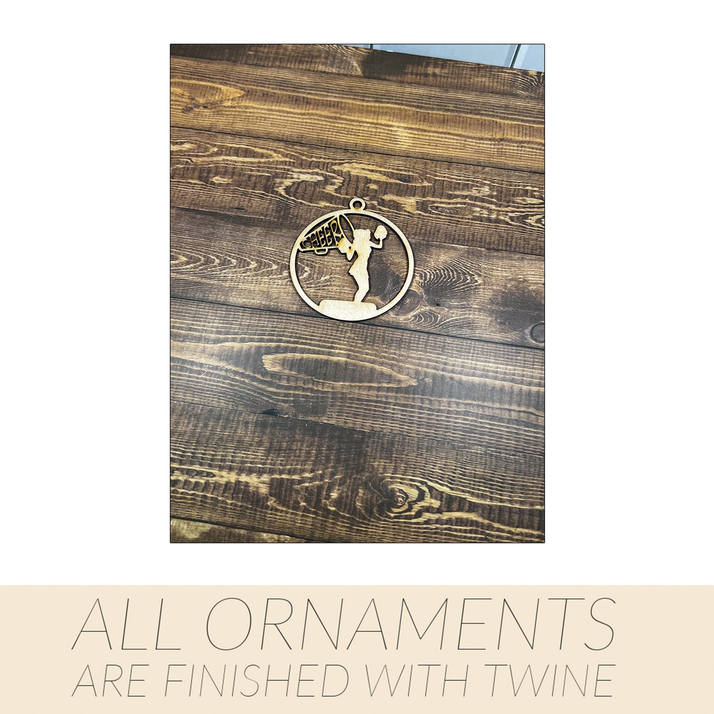 Cheerleading Ornament, Wooden Sports Ornament, Sports Ornament, Engraved Ornament, Laser Engraved Wood Ornament