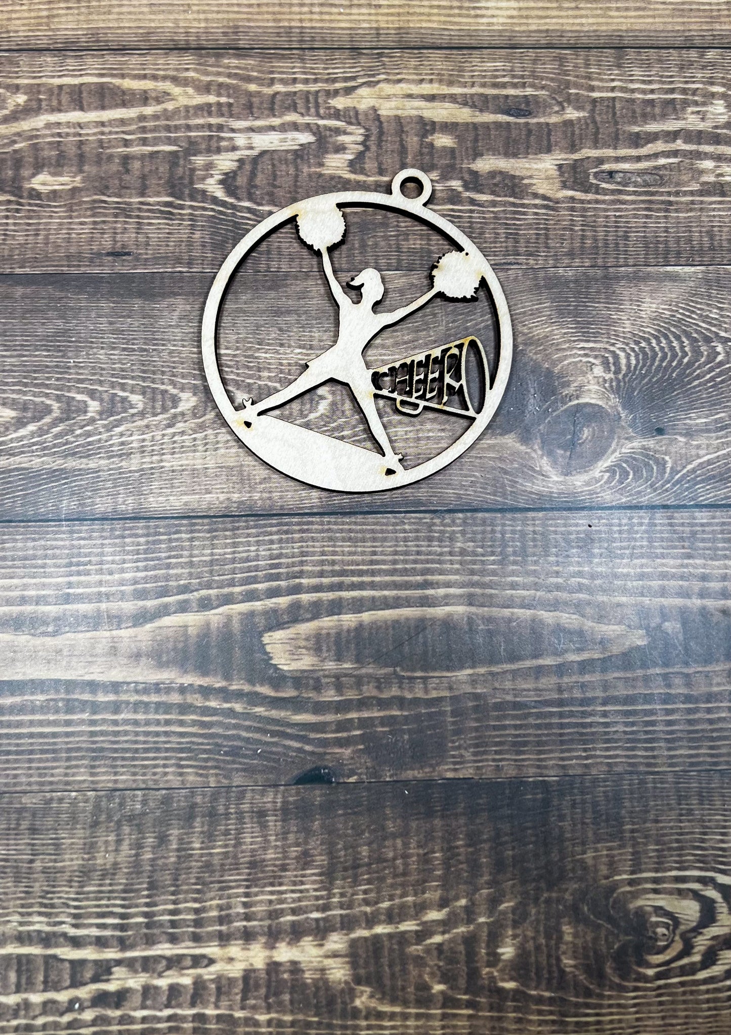 Cheer Wooden Sports Ornament, Sports Ornament, Engraved Ornament, Laser Engraved Wood Ornament