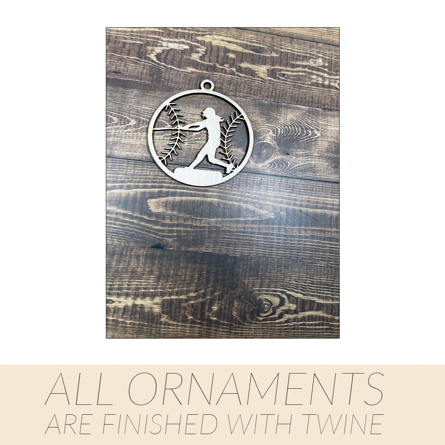 Softball Ornament, Wooden Sports Ornament, Sports Ornament, Engraved Ornament, Laser Engraved Wood Ornament