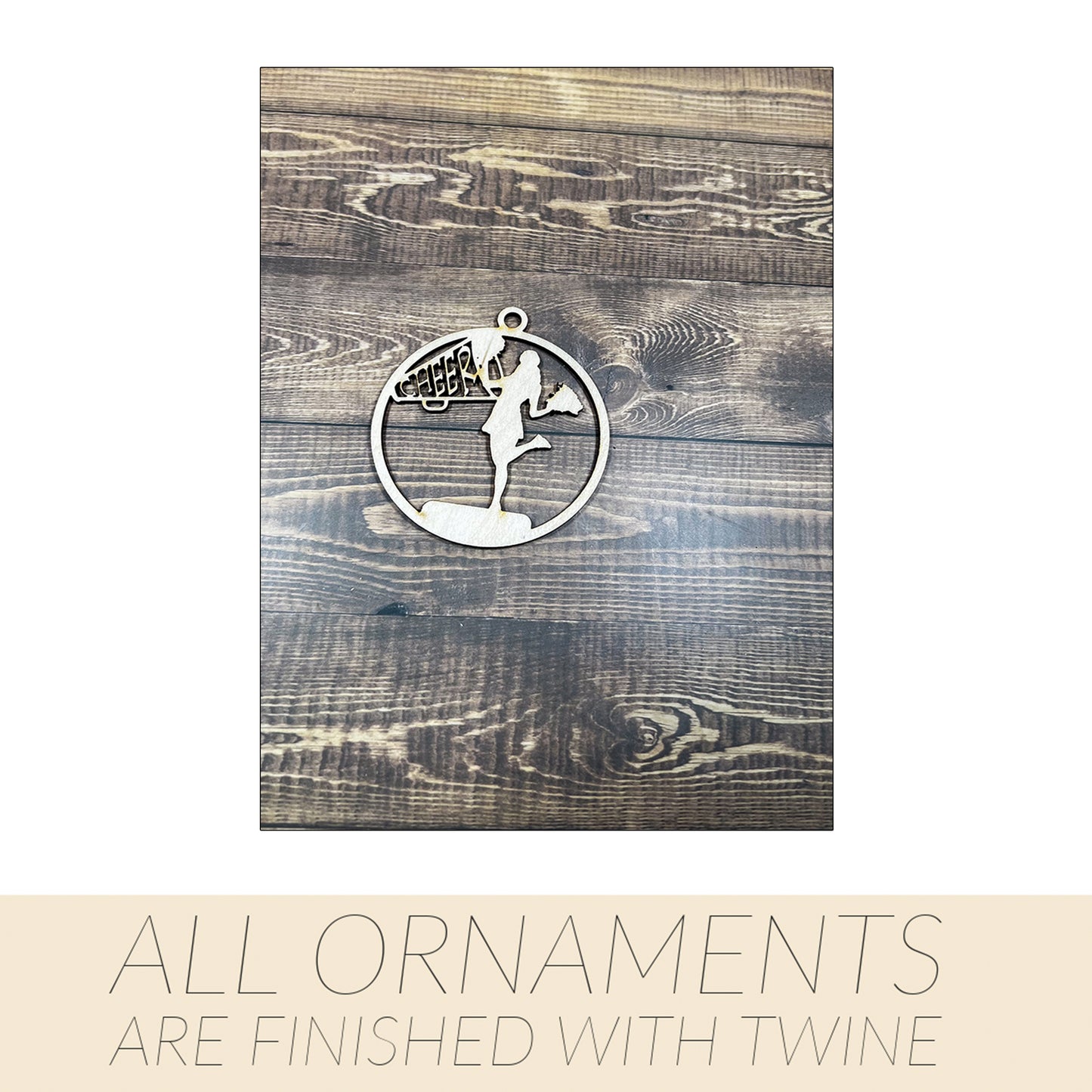 Cheer Ornament, Wooden Sports Ornament, Sports Ornament, Engraved Ornament, Laser Engraved Wood Ornament
