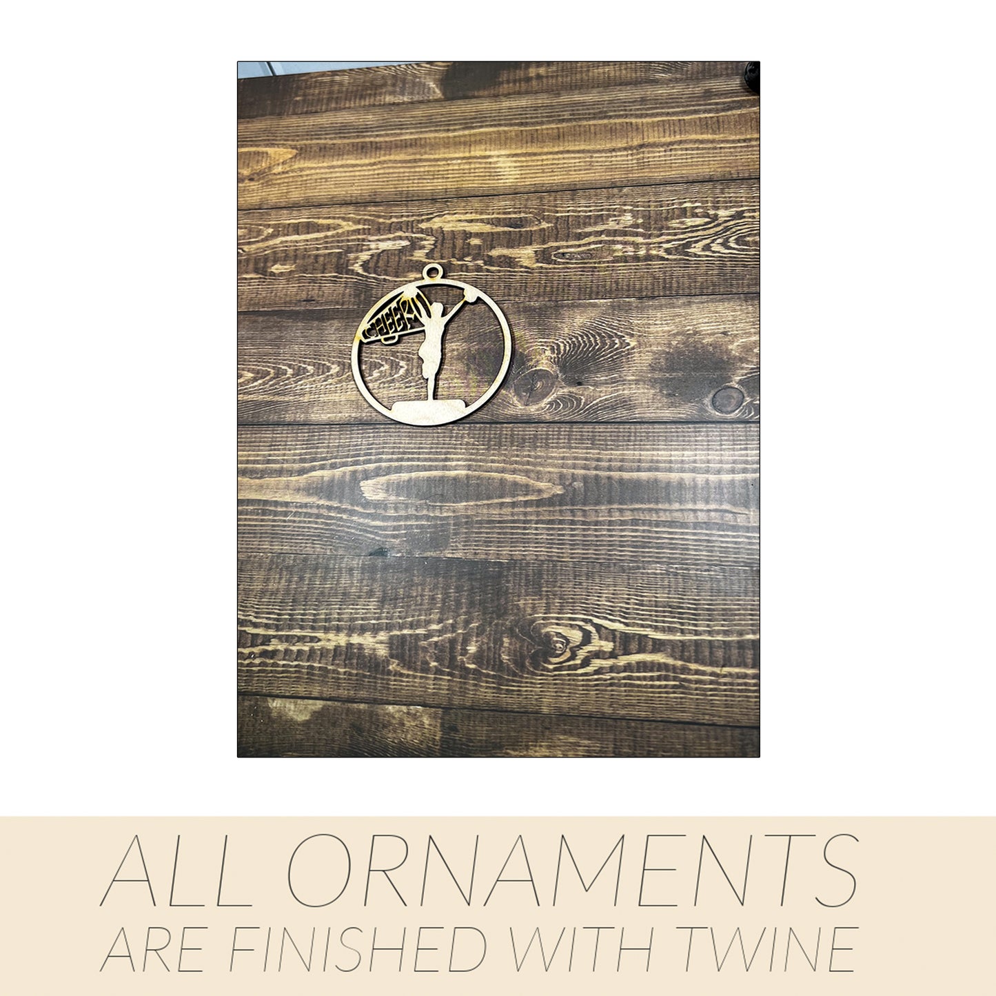 Cheer Ornament, Wooden Sports Ornament, Sports Ornament, Engraved Ornament, Laser Engraved Wood Ornament