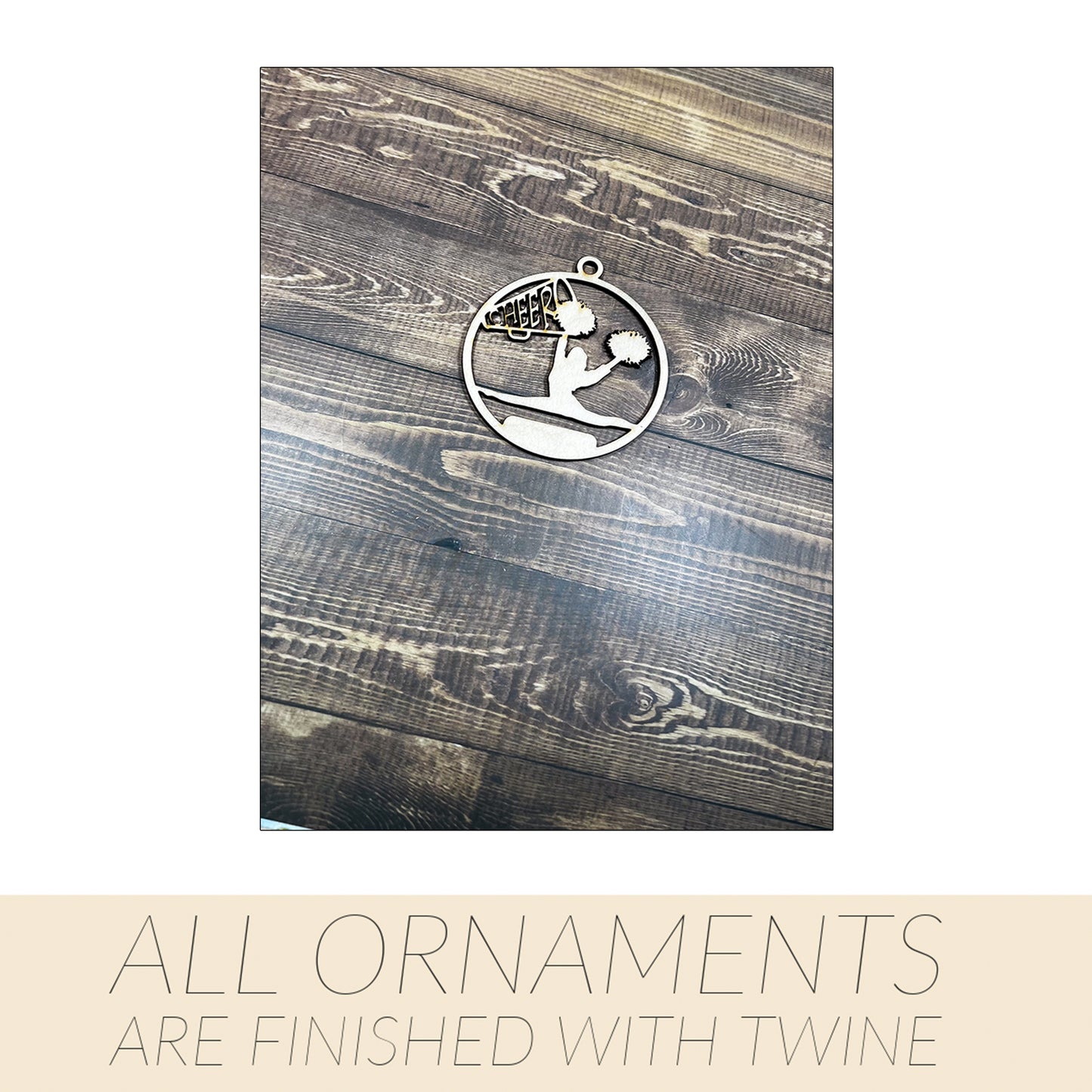 Cheer Wooden Sports Ornament, Sports Ornament, Engraved Ornament, Laser Engraved Wood Ornament