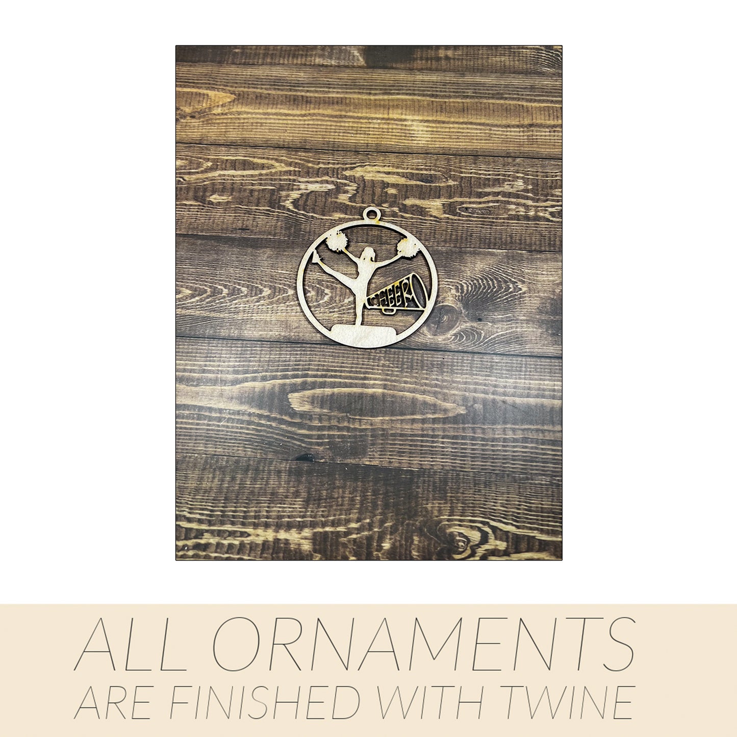 Cheerleading Ornament, Wooden Sports Ornament, Sports Ornament, Engraved Ornament, Laser Engraved Wood Ornament