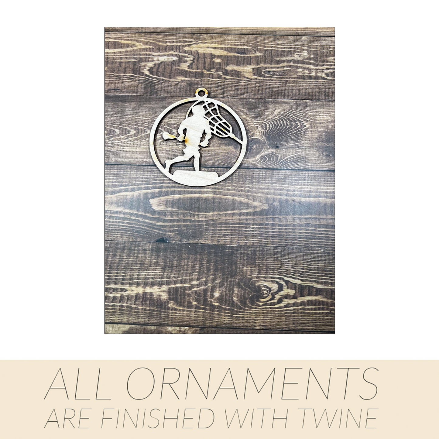 Lacrosse Wooden Sports Ornament, Sports Ornament, Engraved Ornament, Laser Engraved Wood Ornament