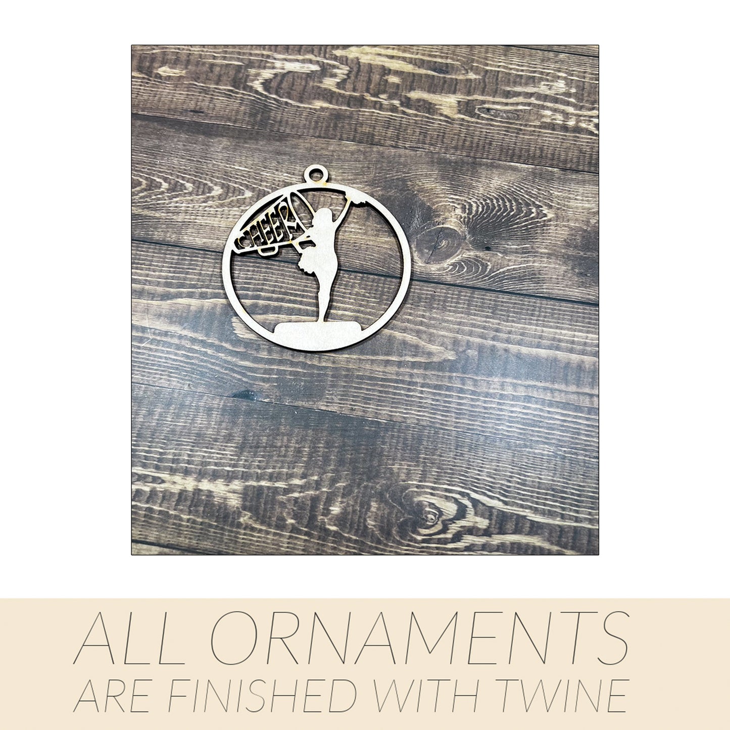 Cheer Ornament, Wooden Sports Ornament, Sports Ornament, Engraved Ornament, Laser Engraved Wood Ornament