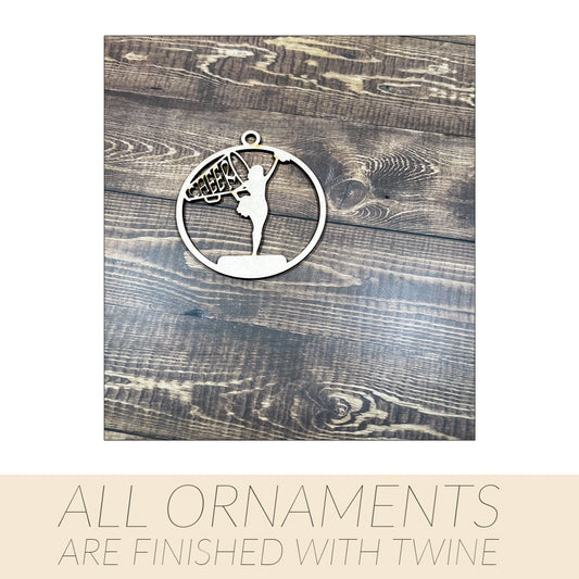 Cheer Ornament, Wooden Sports Ornament, Sports Ornament, Engraved Ornament, Laser Engraved Wood Ornament