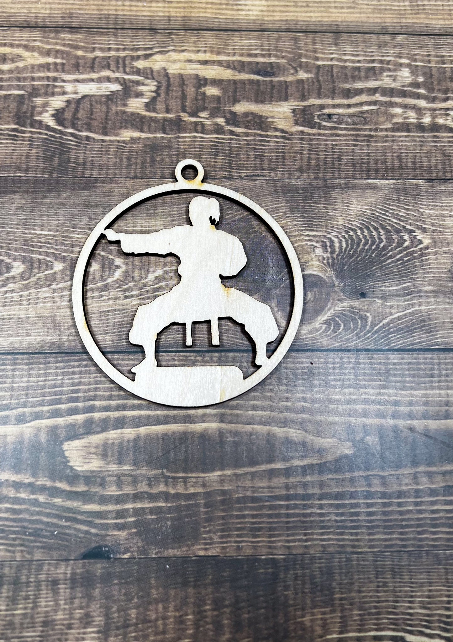 Karate Wooden Sports Ornament, Sports Ornament, Engraved Ornament, Laser Engraved Wood Ornament
