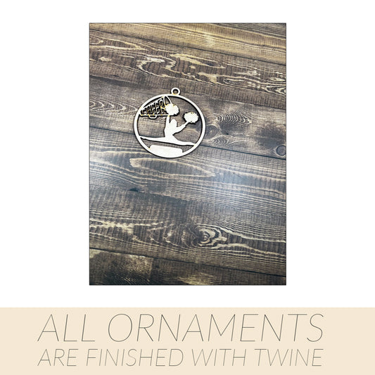 Cheer Wooden Sports Ornament, Sports Ornament, Engraved Ornament, Laser Engraved Wood Ornament