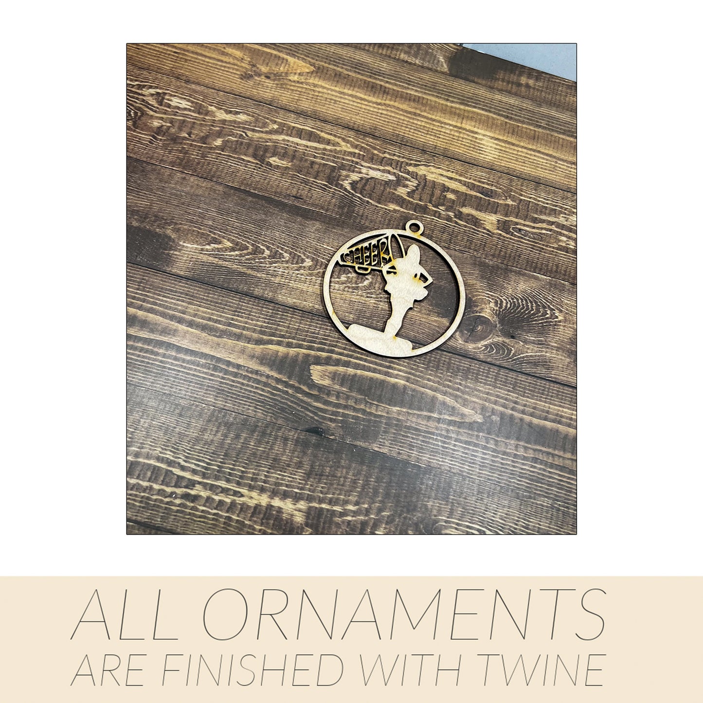 Cheer Wooden Sports Ornament, Sports Ornament, Engraved Ornament, Laser Engraved Wood Ornament