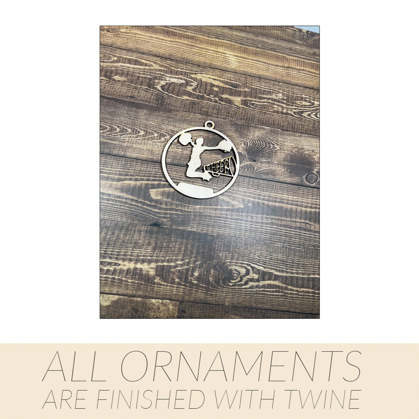 Cheer Ornament, Wooden Sports Ornament, Sports Ornament, Engraved Ornament, Laser Engraved Wood Ornament