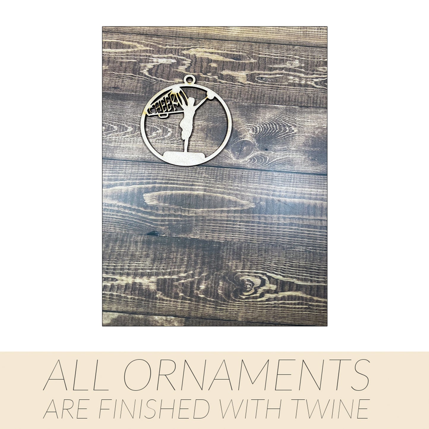 Cheer Ornament, Wooden Sports Ornament, Sports Ornament, Engraved Ornament, Laser Engraved Wood Ornament