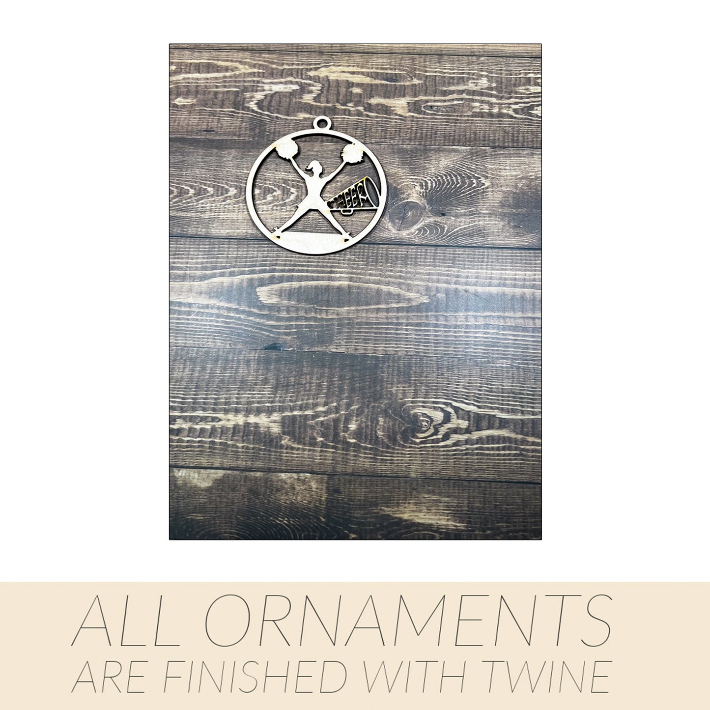 Cheer Wooden Sports Ornament, Sports Ornament, Engraved Ornament, Laser Engraved Wood Ornament