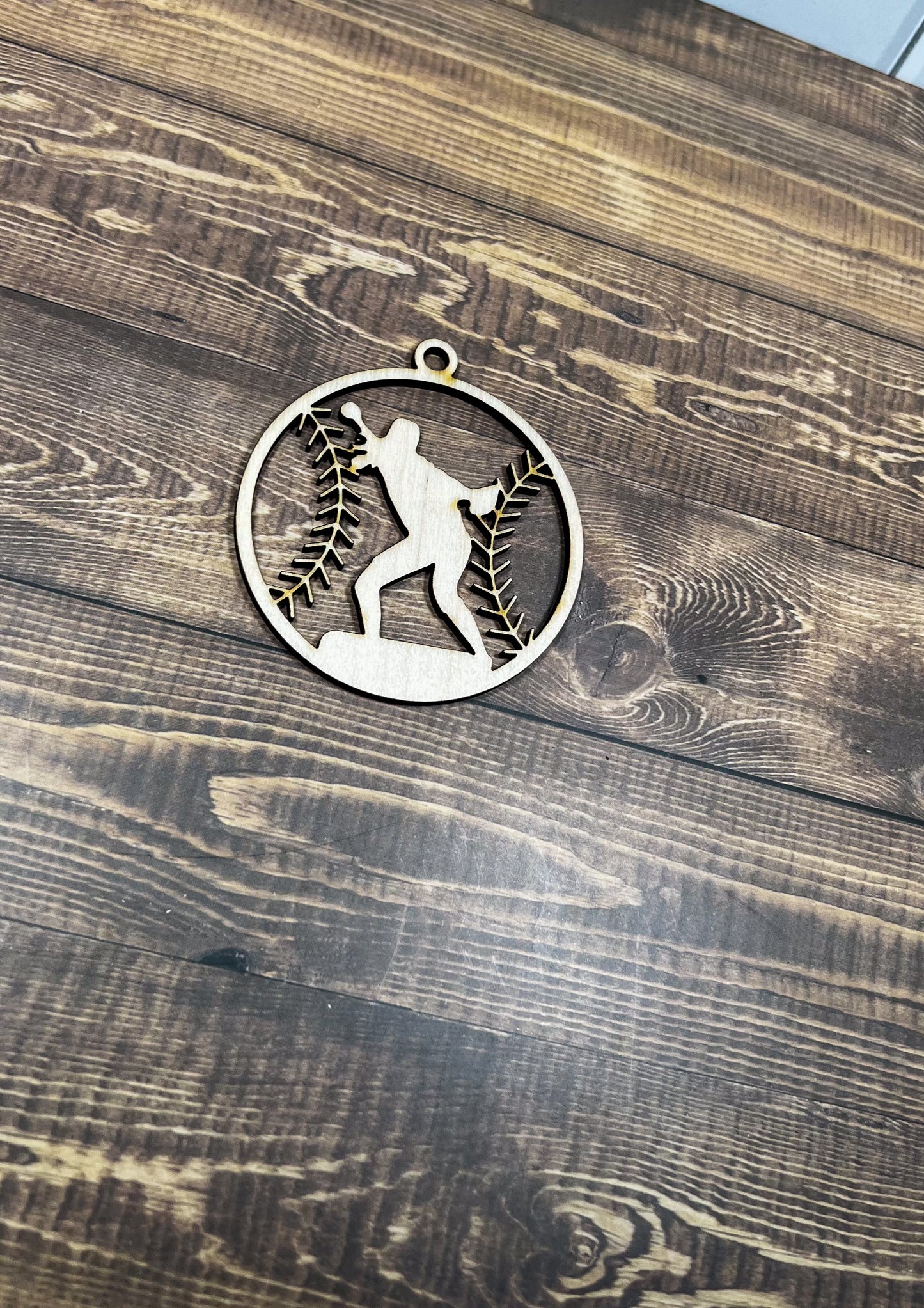 Softball Wooden Sports Ornament, Sports Ornament, Engraved Ornament, Laser Engraved Wood Ornament