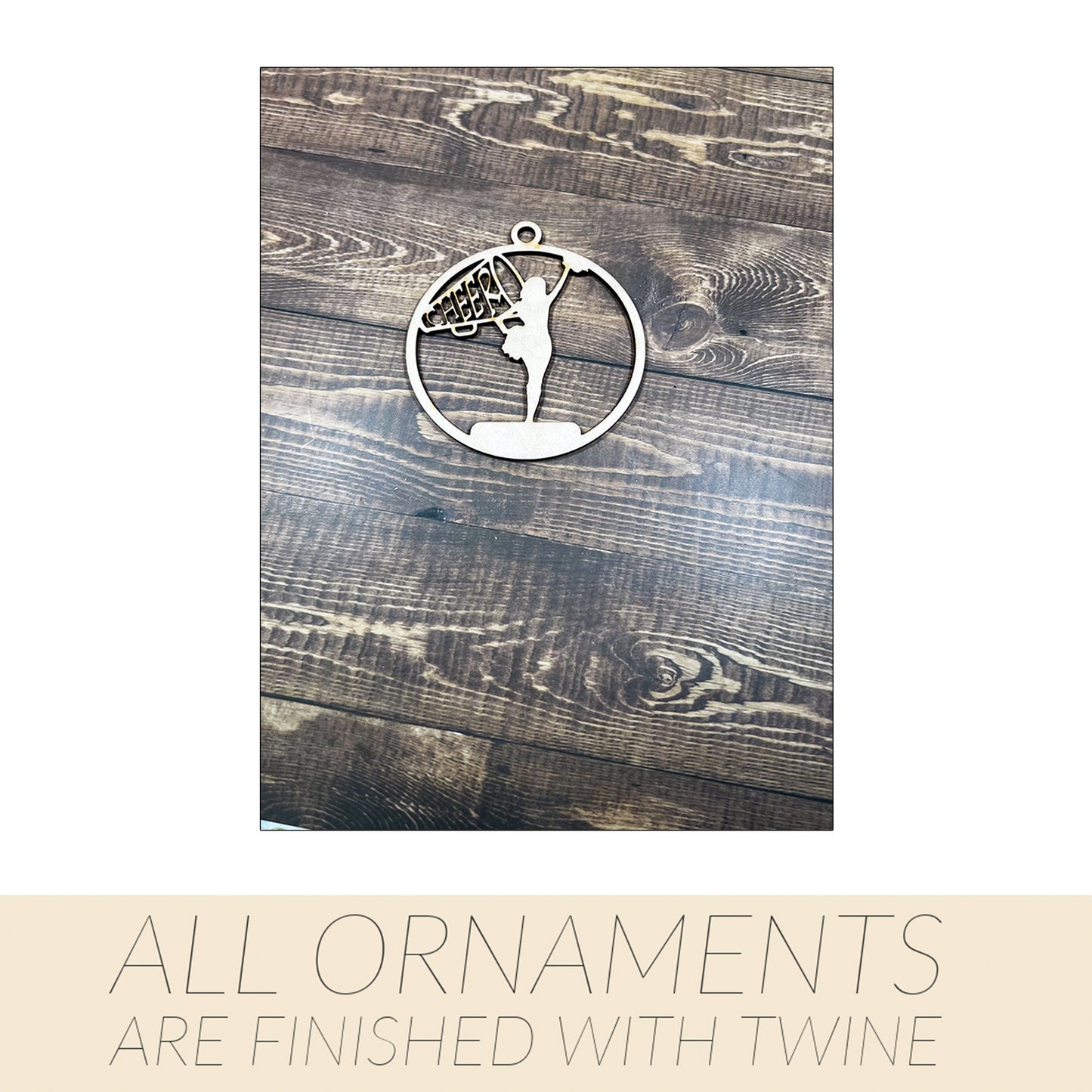 Cheer Ornament, Wooden Sports Ornament, Sports Ornament, Engraved Ornament, Laser Engraved Wood Ornament